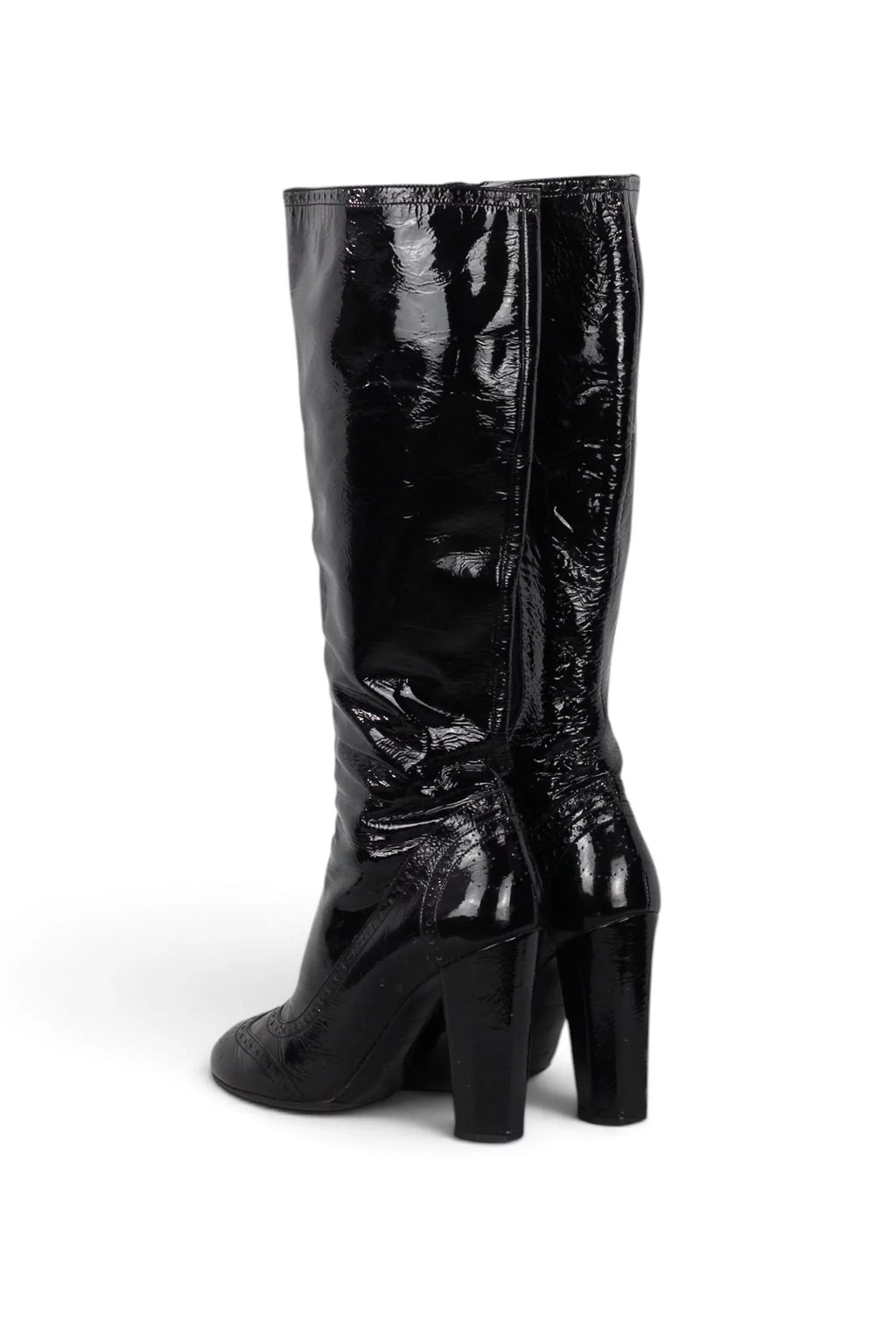 Black Patent Leather Knee-High Heeled Boots