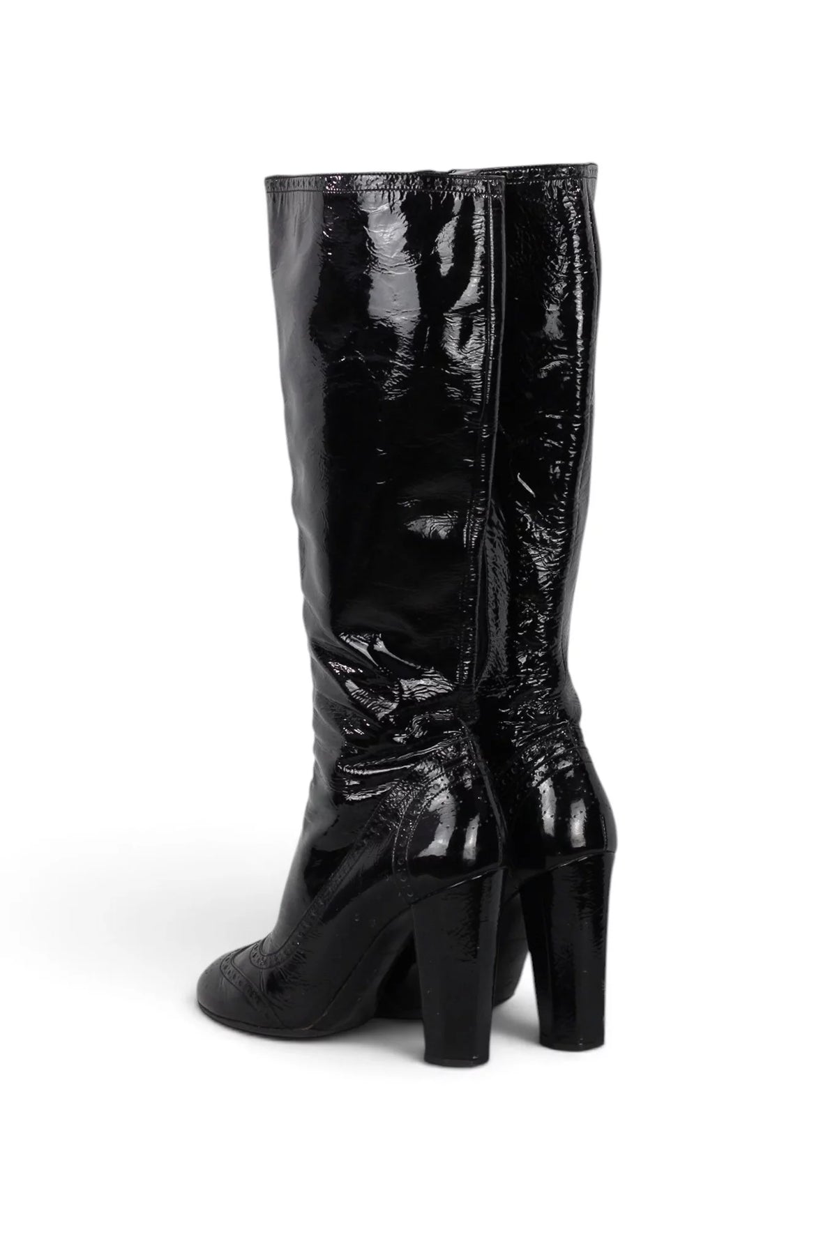 Black Patent Leather Knee-High Heeled Boots