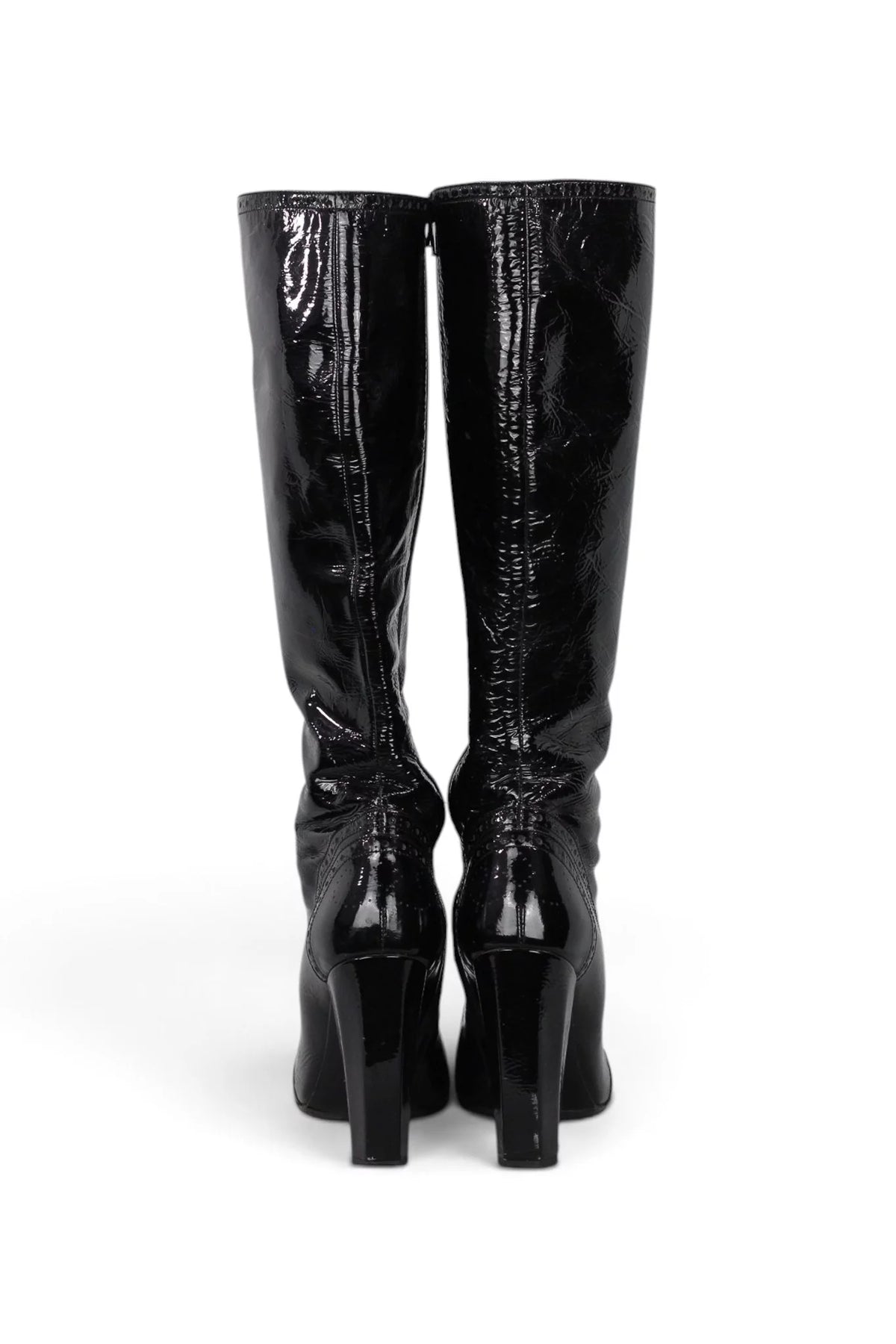 Black Patent Leather Knee-High Heeled Boots