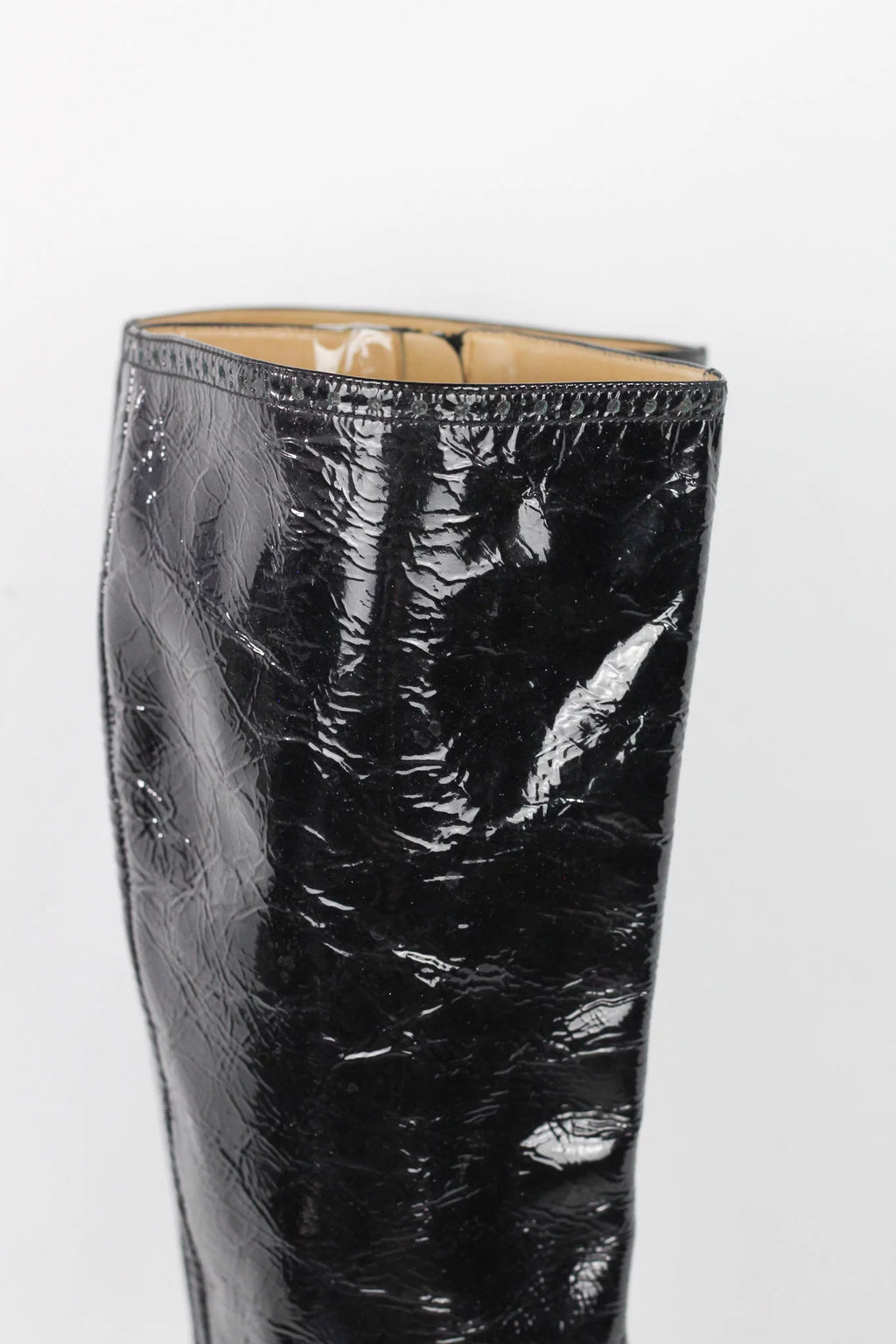 Black Patent Leather Knee-High Heeled Boots