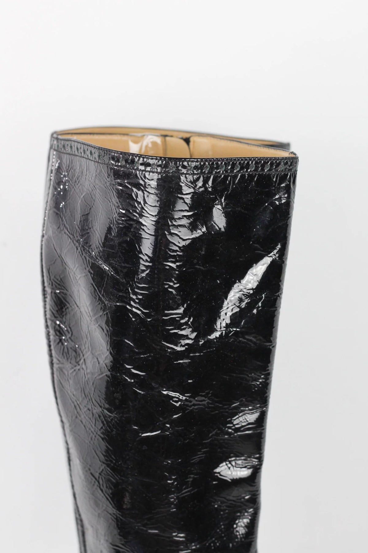 Black Patent Leather Knee-High Heeled Boots