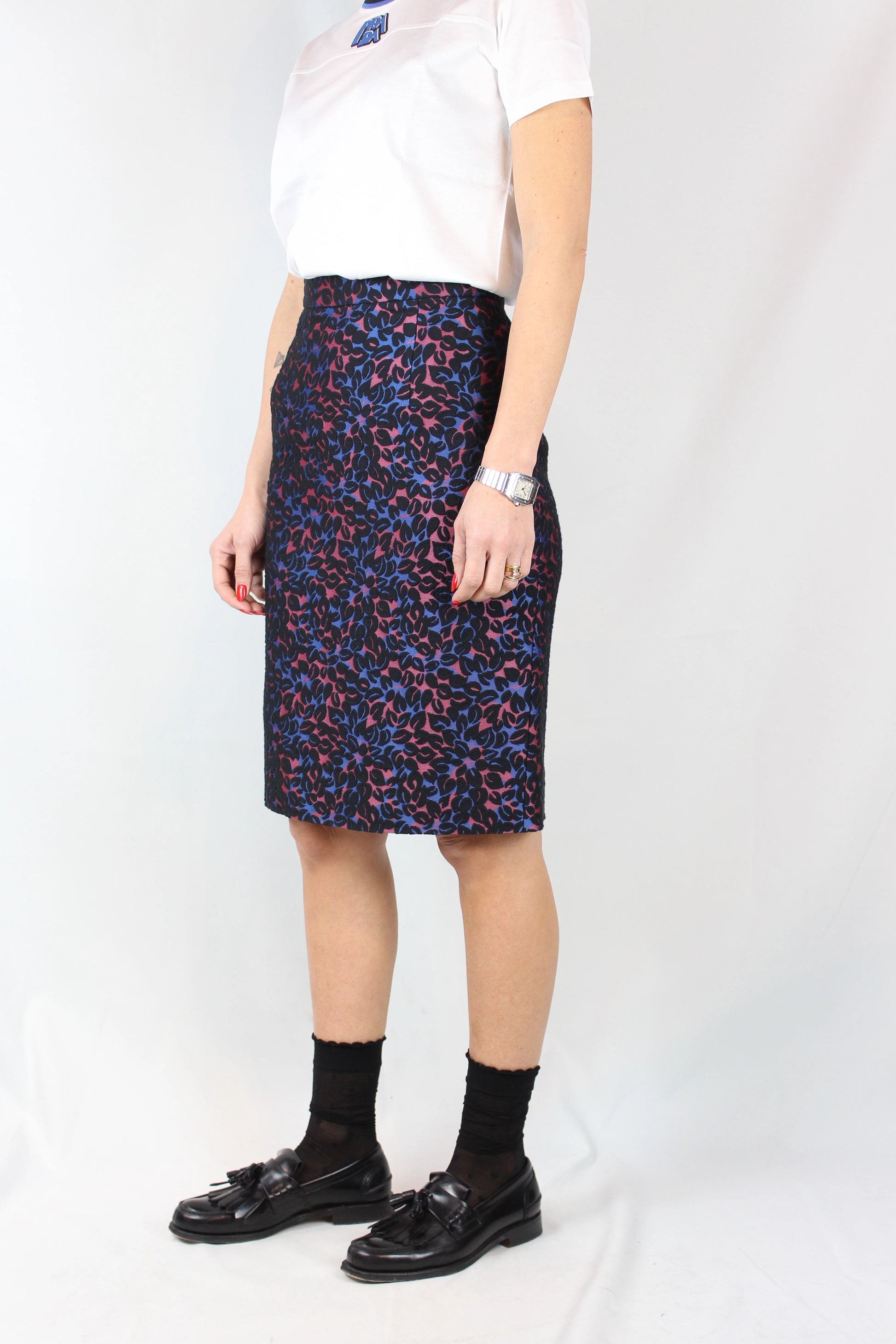 Floral patterned knee-length pencil skirt SS2015