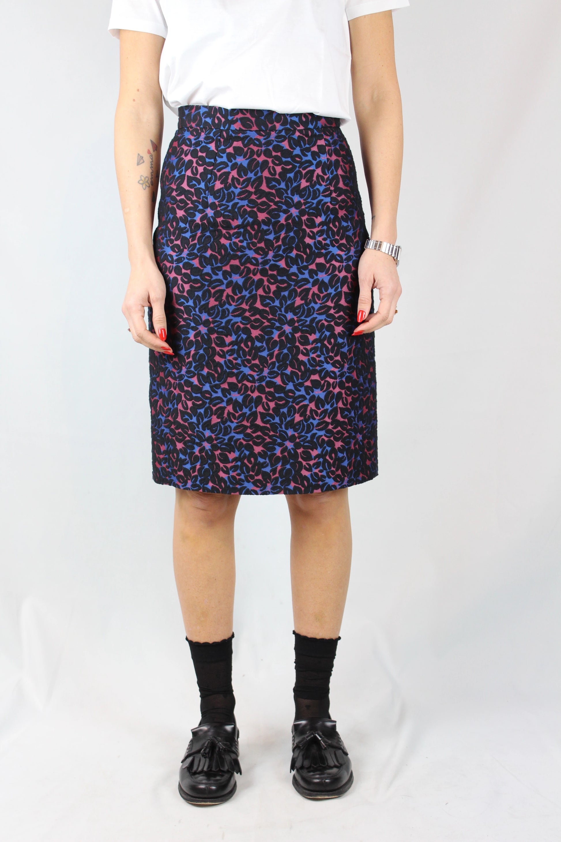 Floral patterned knee-length pencil skirt SS2015