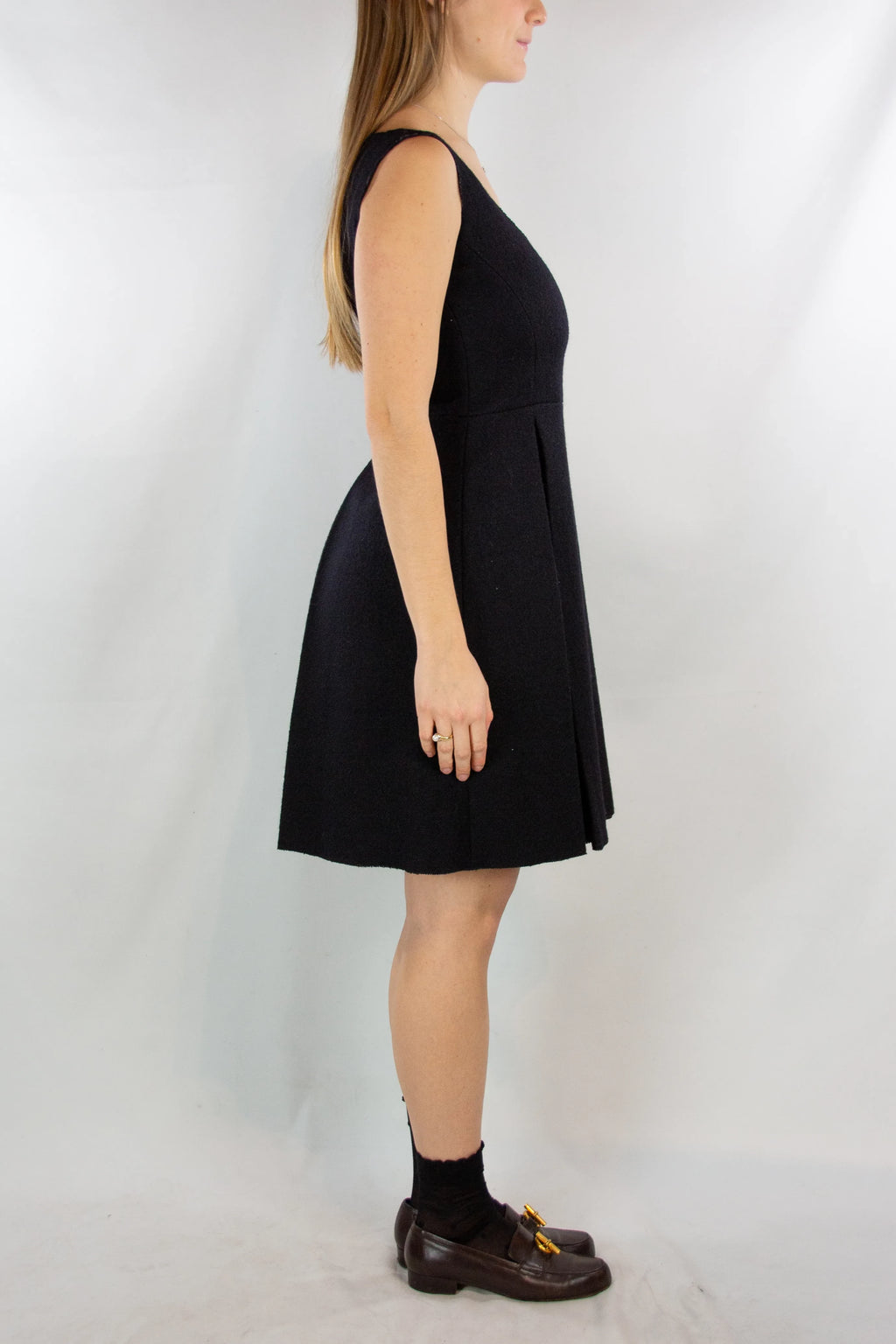 Pleated skirt wool dress