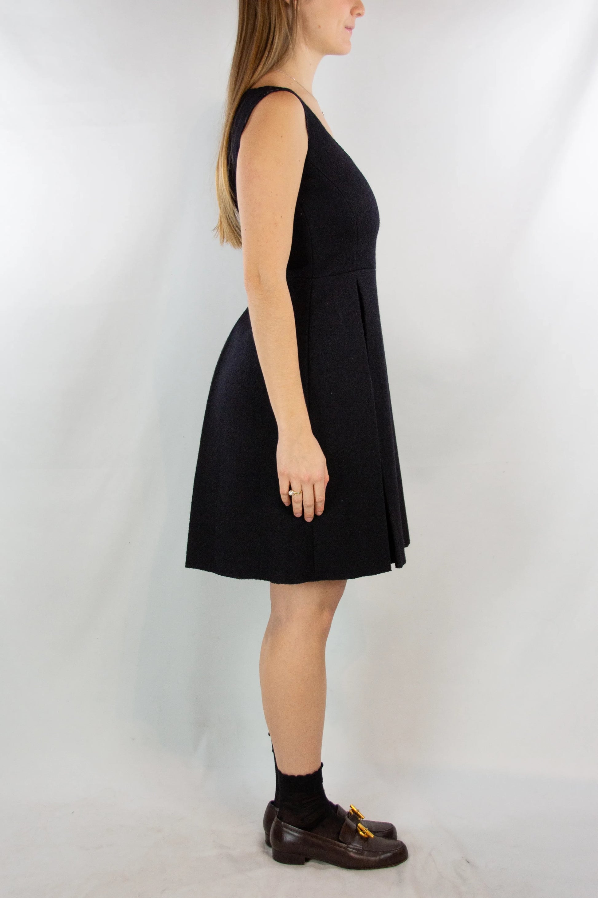 Pleated skirt wool dress