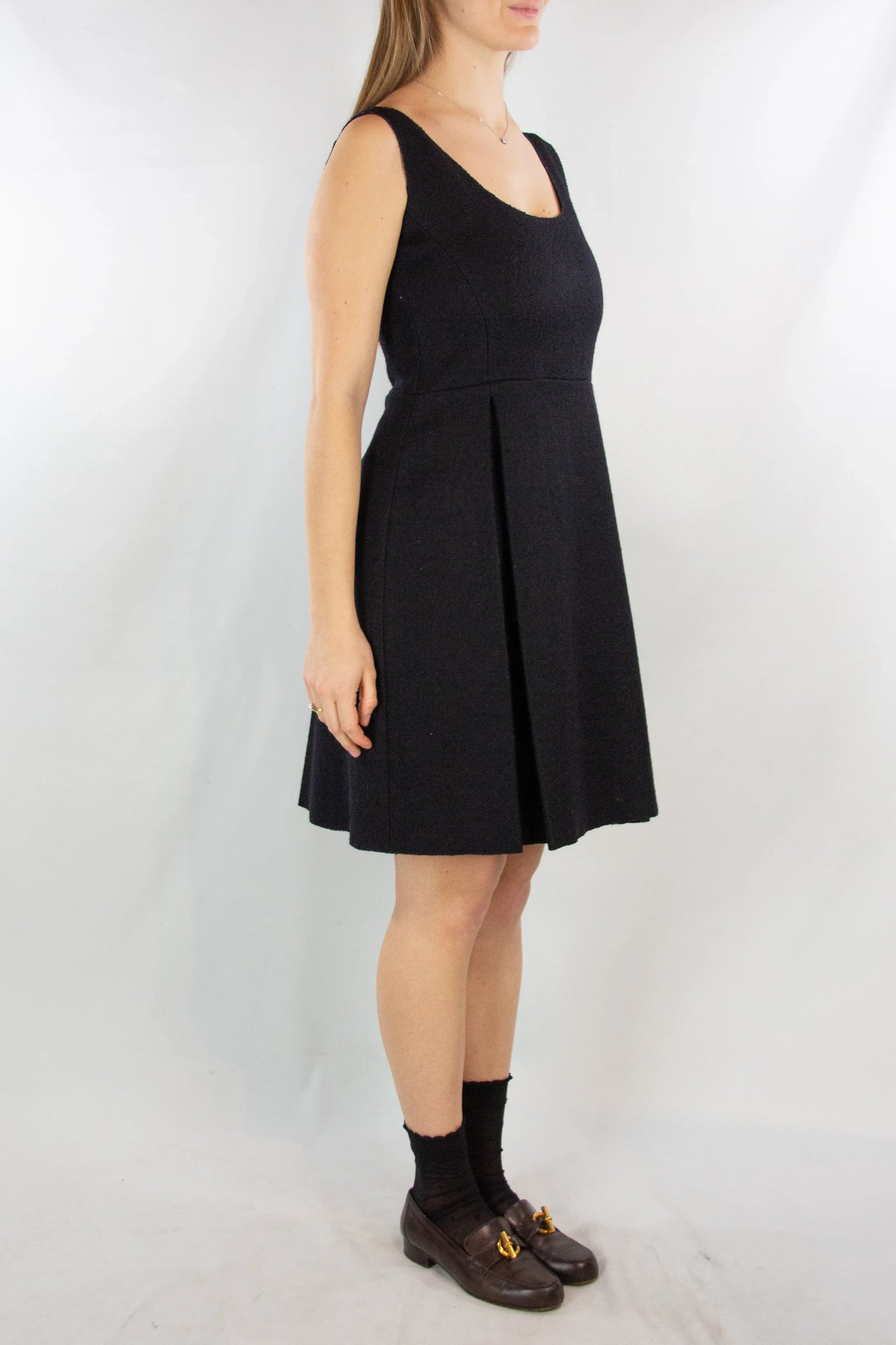 Pleated skirt wool dress