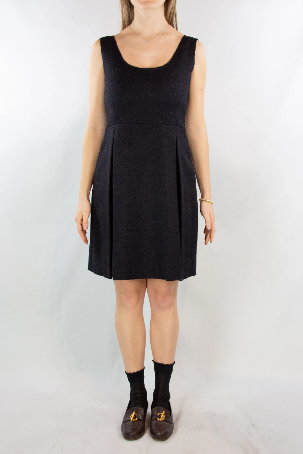 Pleated skirt wool dress