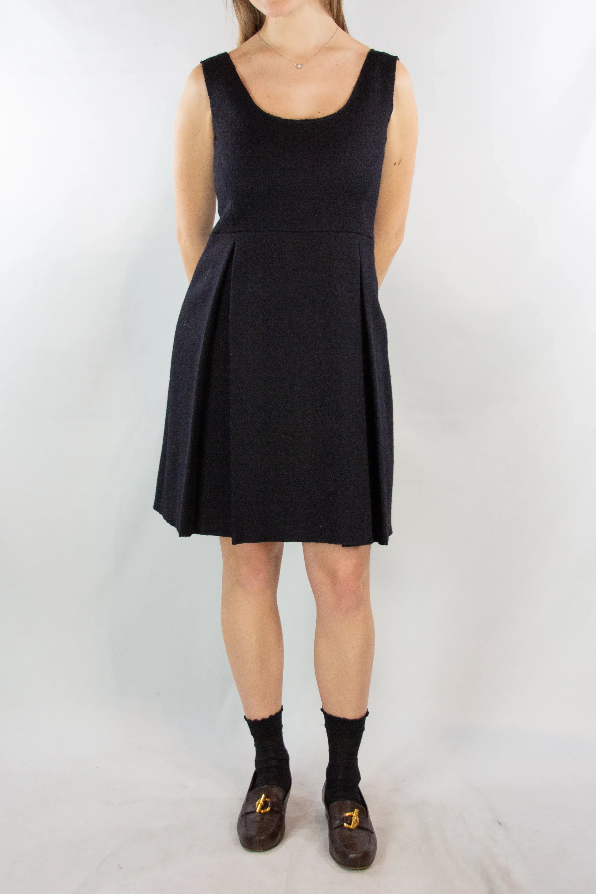 Pleated skirt wool dress