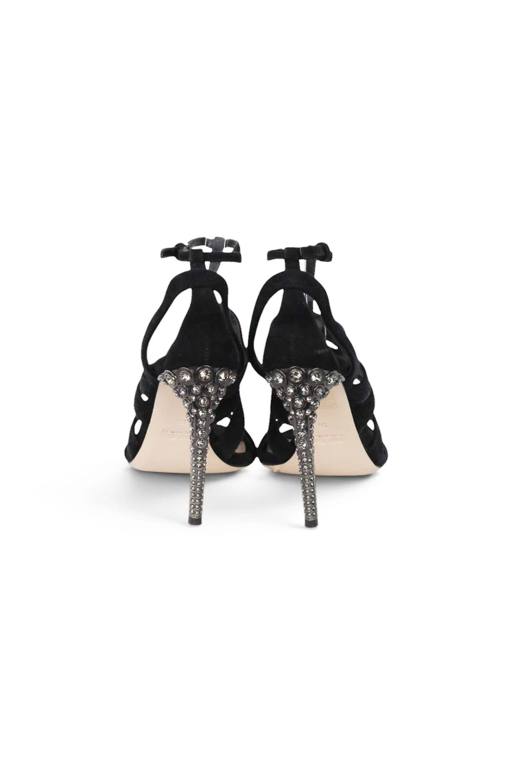 Black Suede Crystal-Heel Strappy Sandals