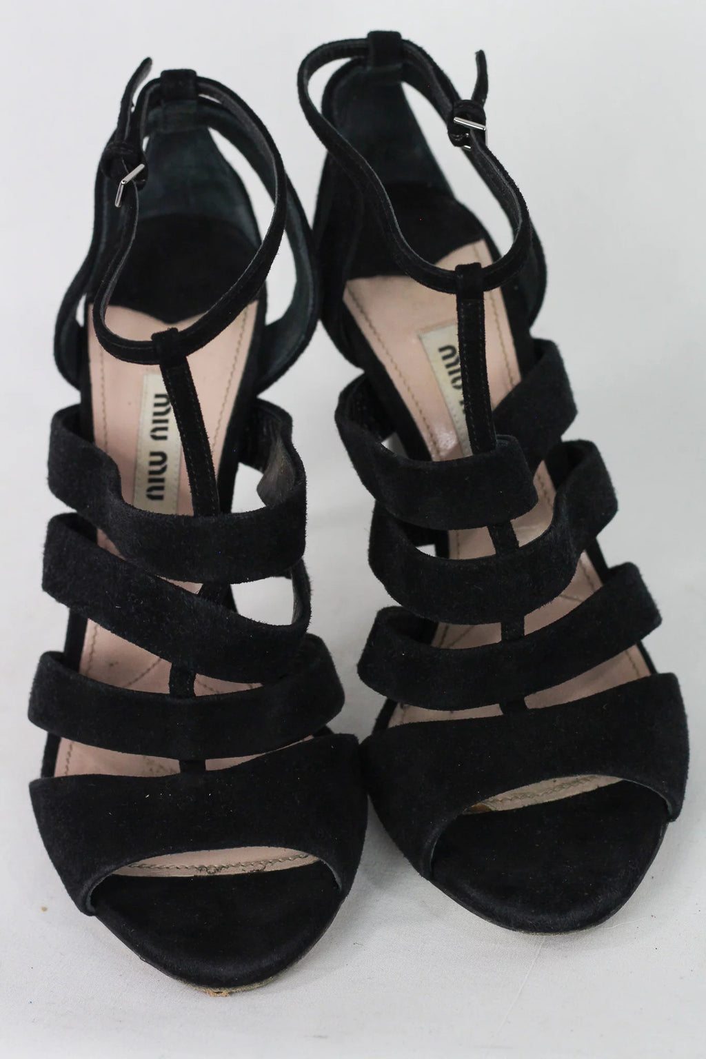 Black Suede Crystal-Heel Strappy Sandals
