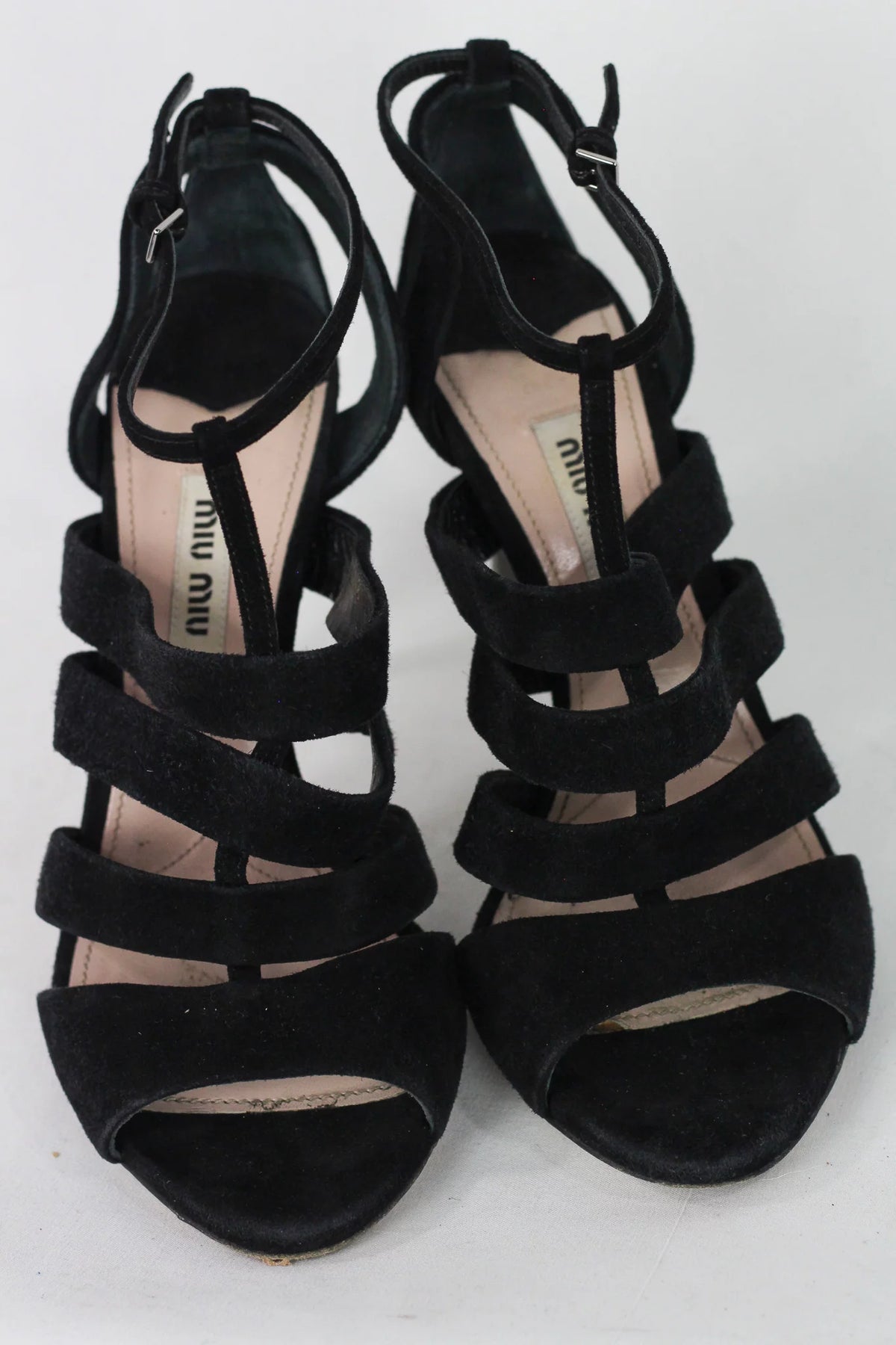 Black Suede Crystal-Heel Strappy Sandals