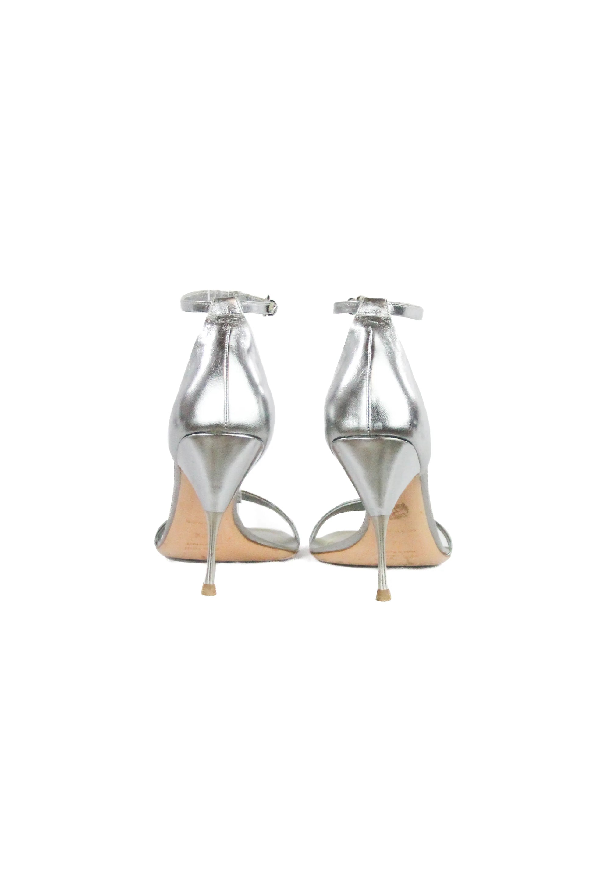 Silver sandals with ankle strap