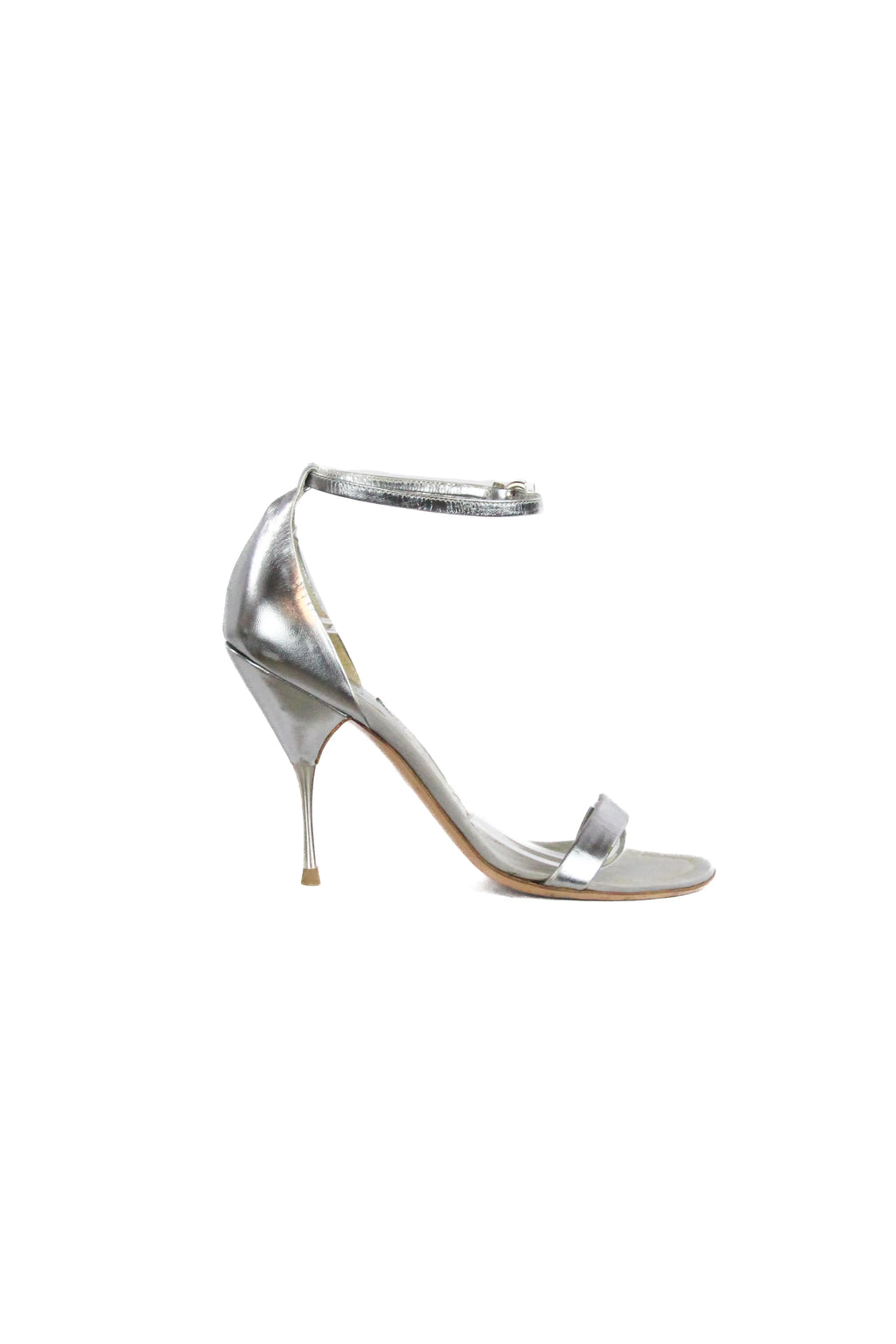 Silver sandals with ankle strap