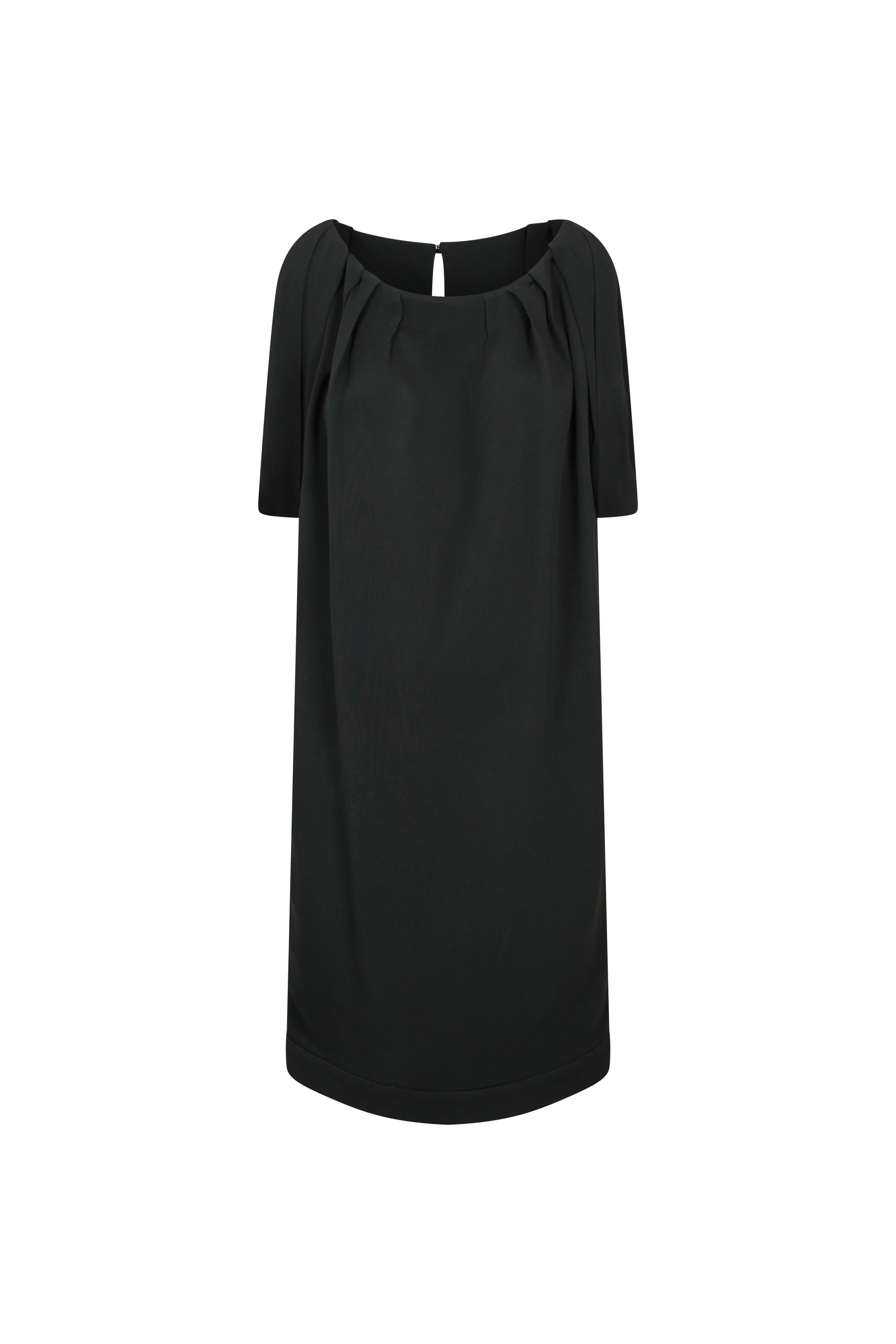 Black Sack Dress with Ruched Neckline and Rolled Sleeves