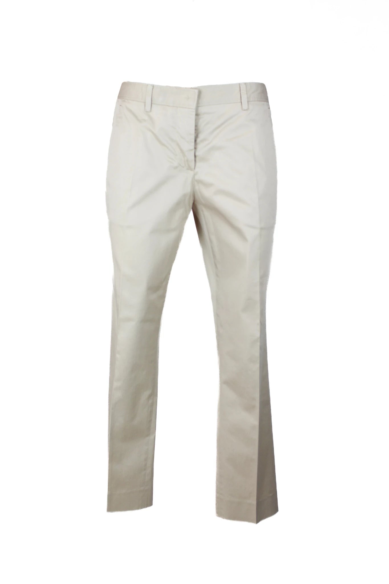 Beige Cropped Cotton Chino Trousers with Slim Leg