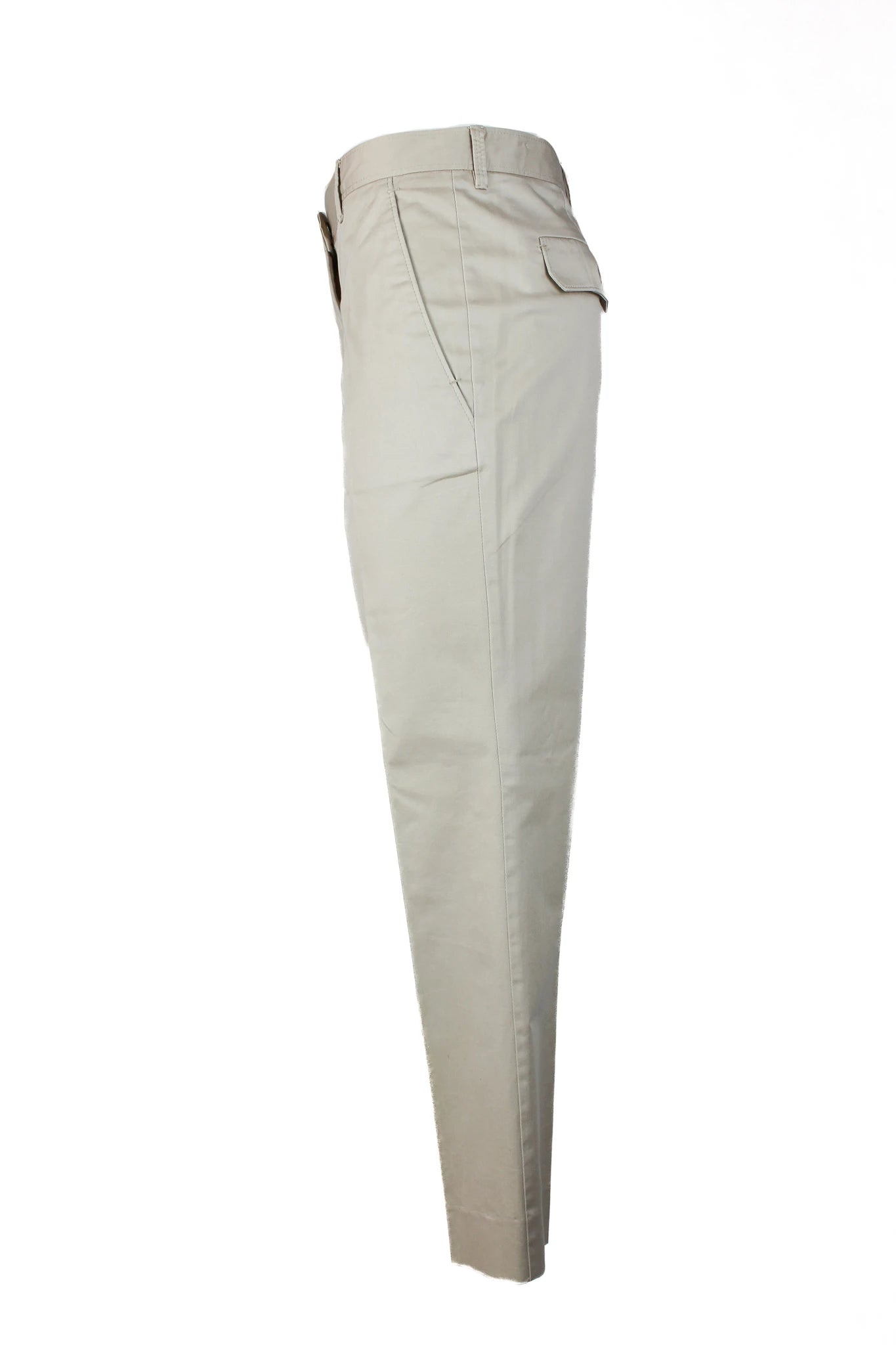 Beige Cropped Cotton Chino Trousers with Slim Leg