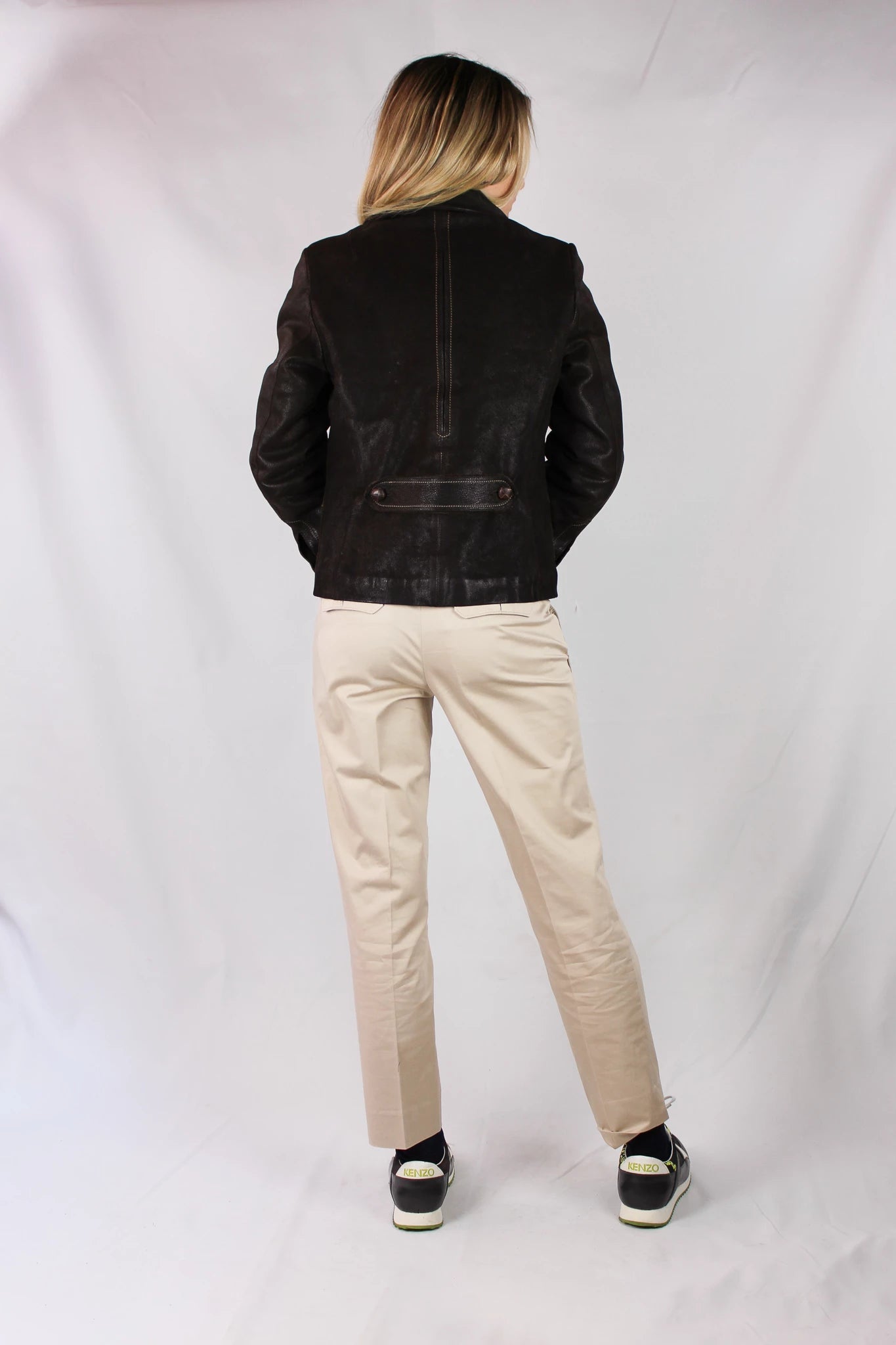 Beige Cropped Cotton Chino Trousers with Slim Leg