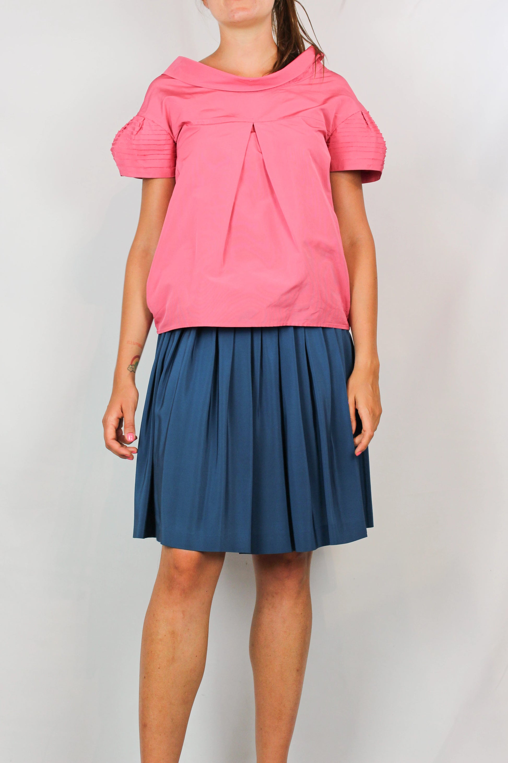 Pink Structured Top with Puff Sleeves