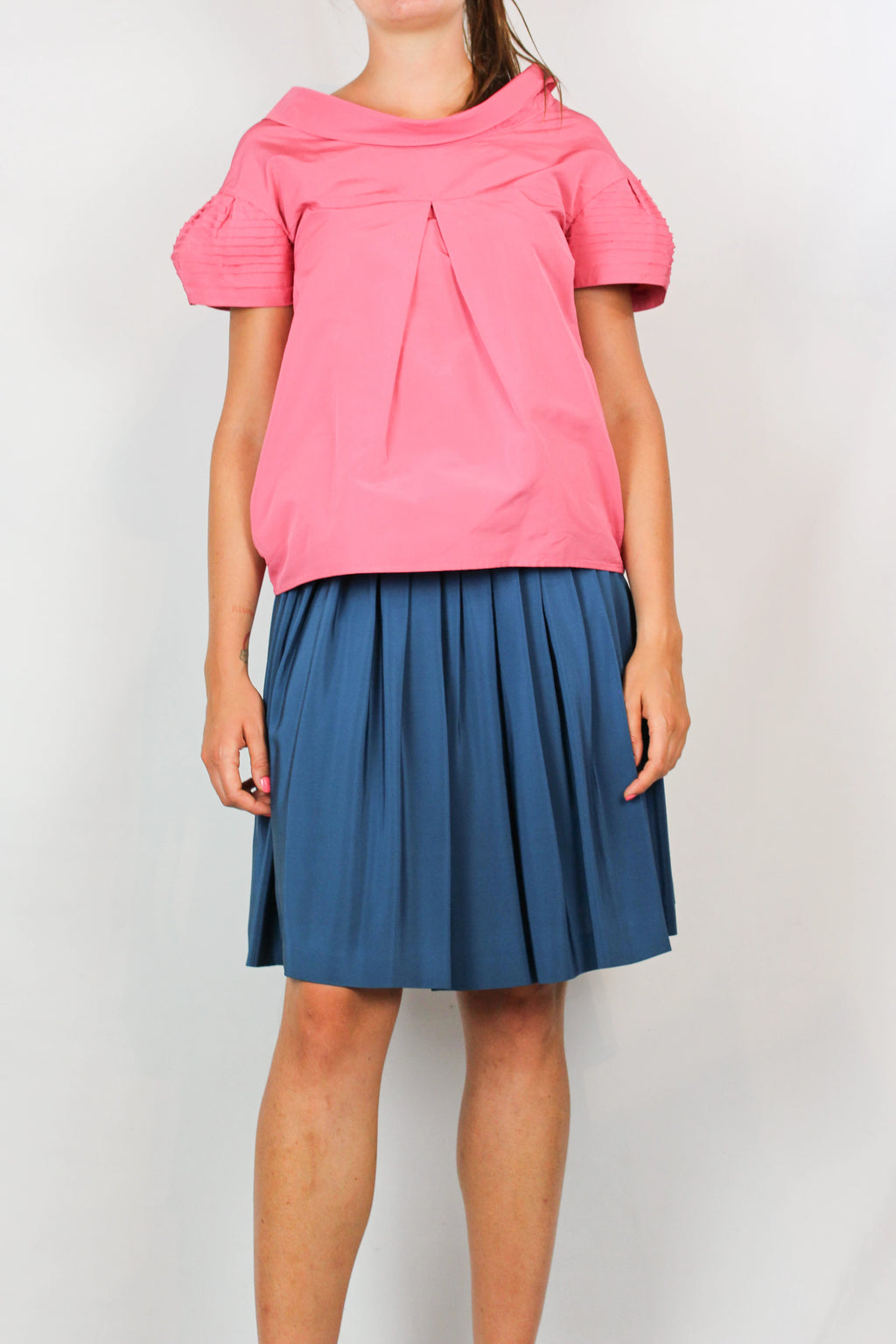 Pink Structured Top with Puff Sleeves