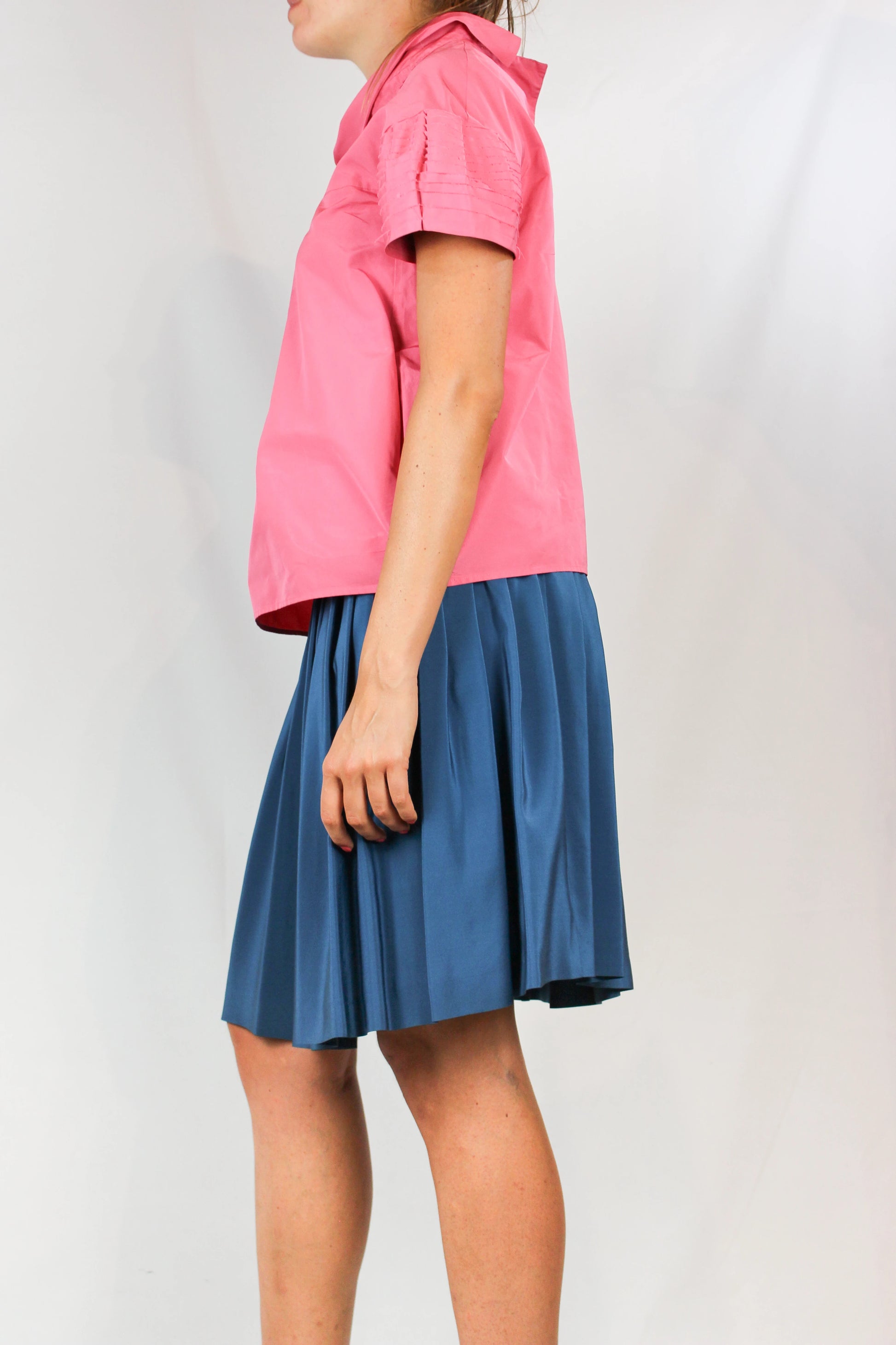 Pink Structured Top with Puff Sleeves