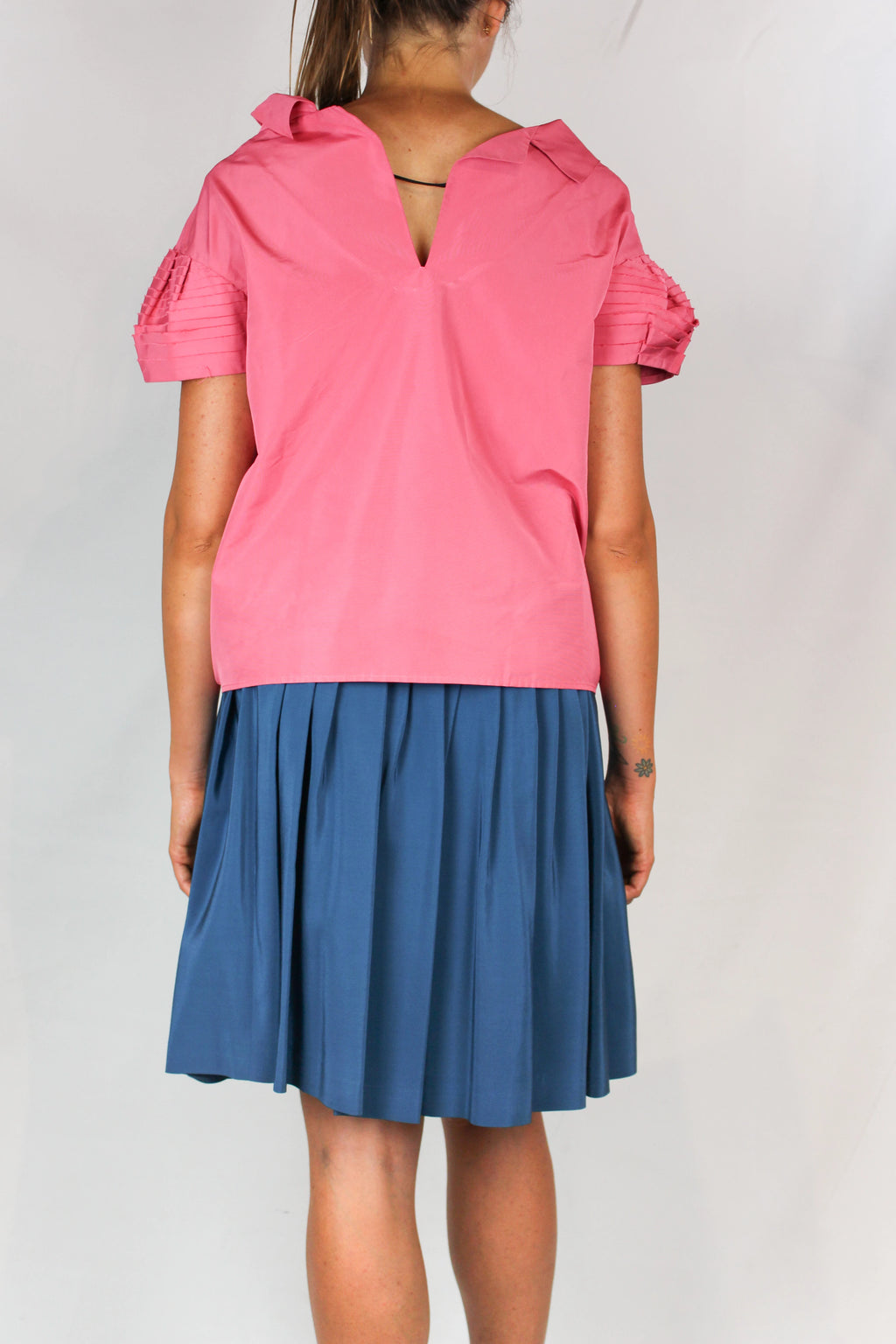 Pink Structured Top with Puff Sleeves
