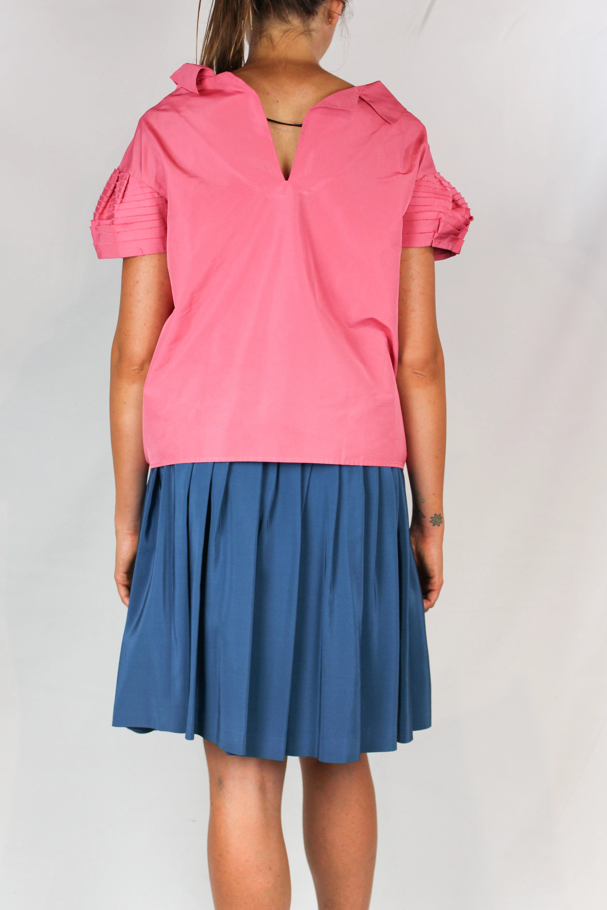 Pink Structured Top with Puff Sleeves