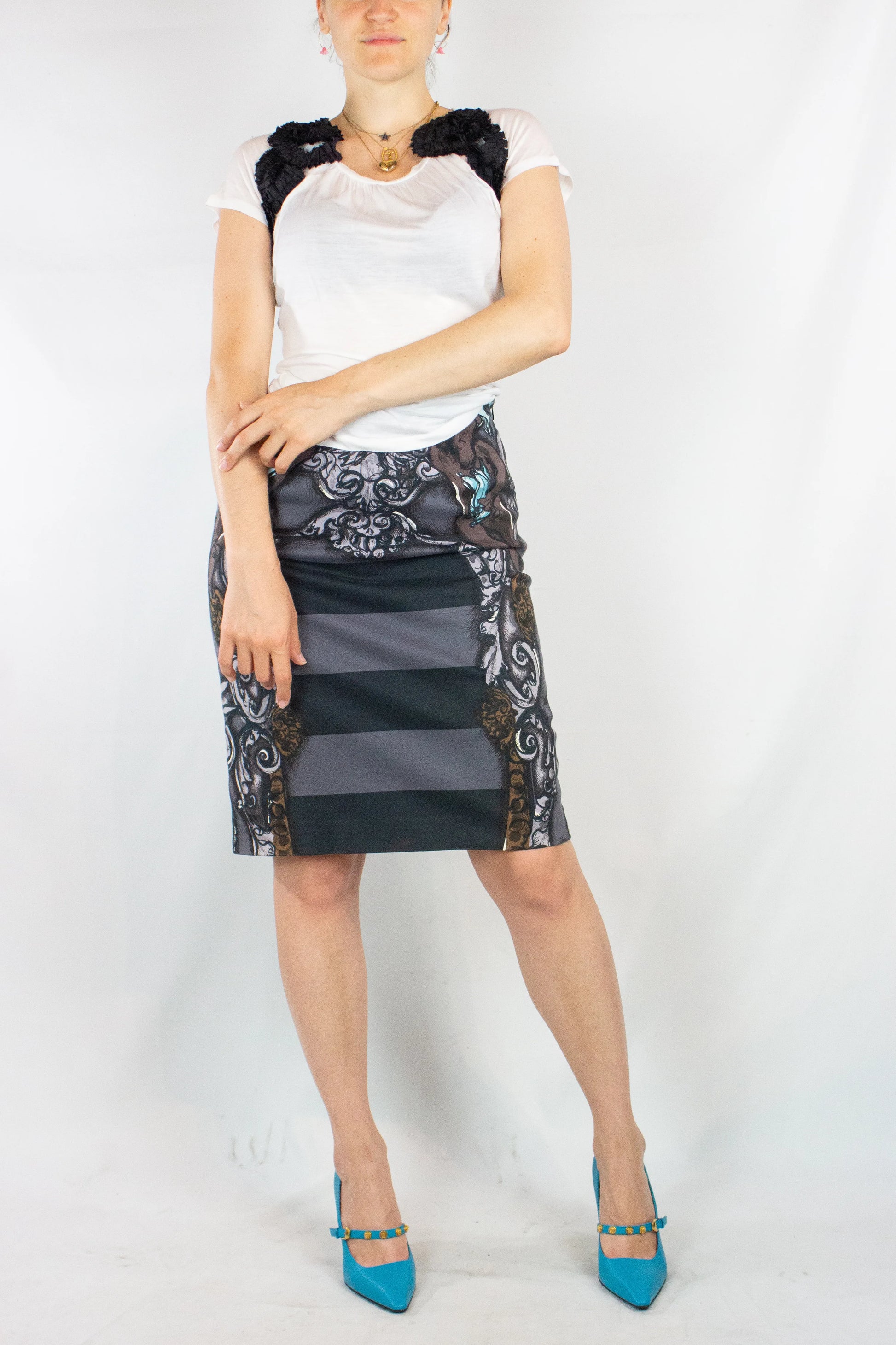 White t-shirt with black embroidery