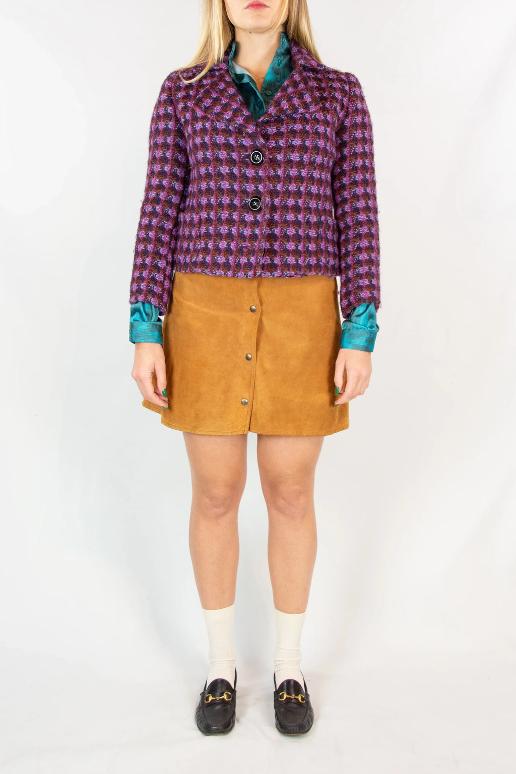 Fuchsia and Purple Tweed Cropped Jacket FW2004