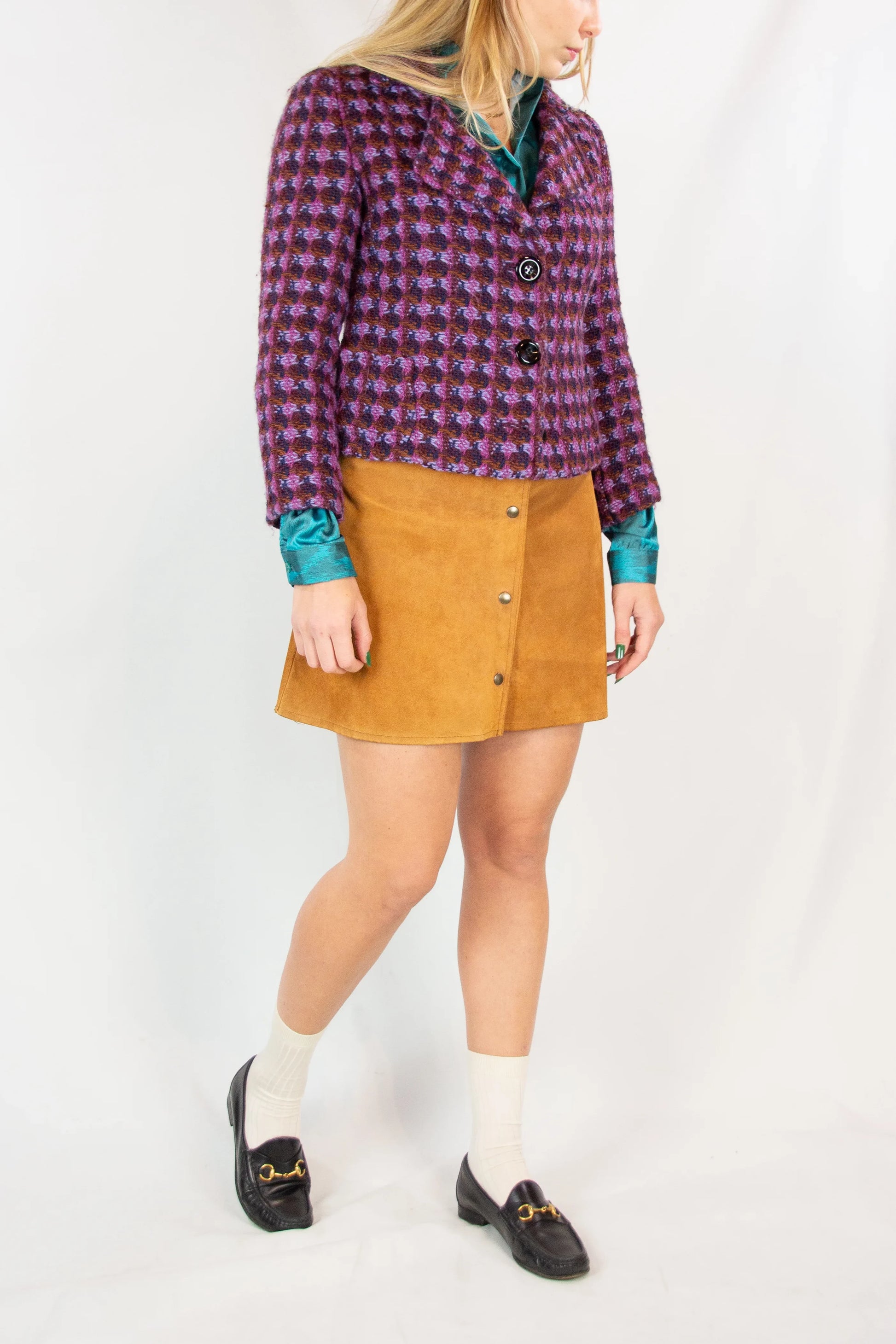 Fuchsia and Purple Tweed Cropped Jacket FW2004