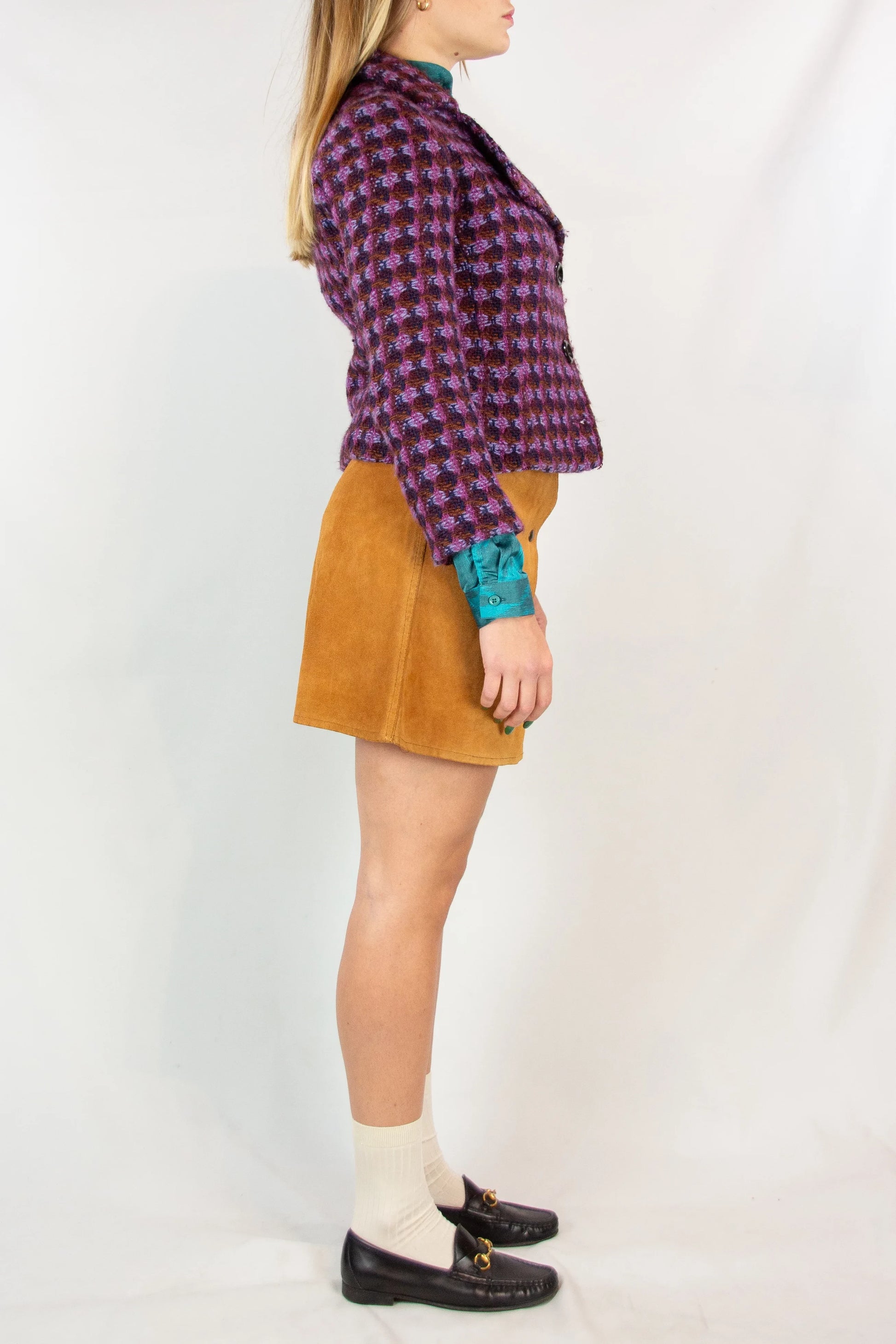 Fuchsia and Purple Tweed Cropped Jacket FW2004