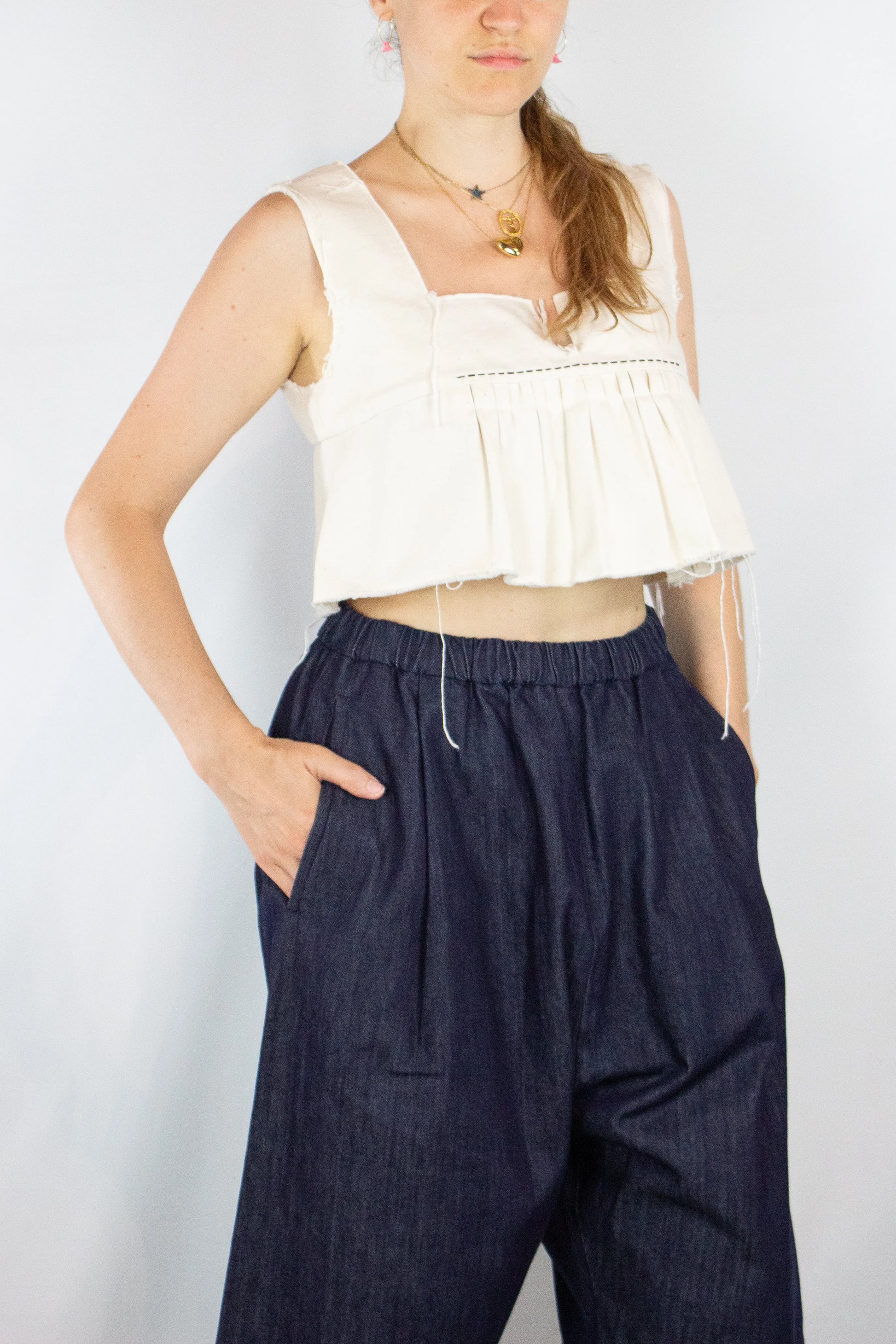 Frayed cotton peplum top SS2020