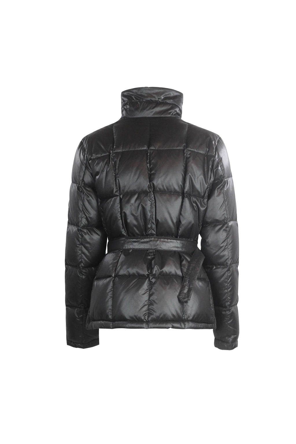 Black Puffer Jacket with Elastic Belt