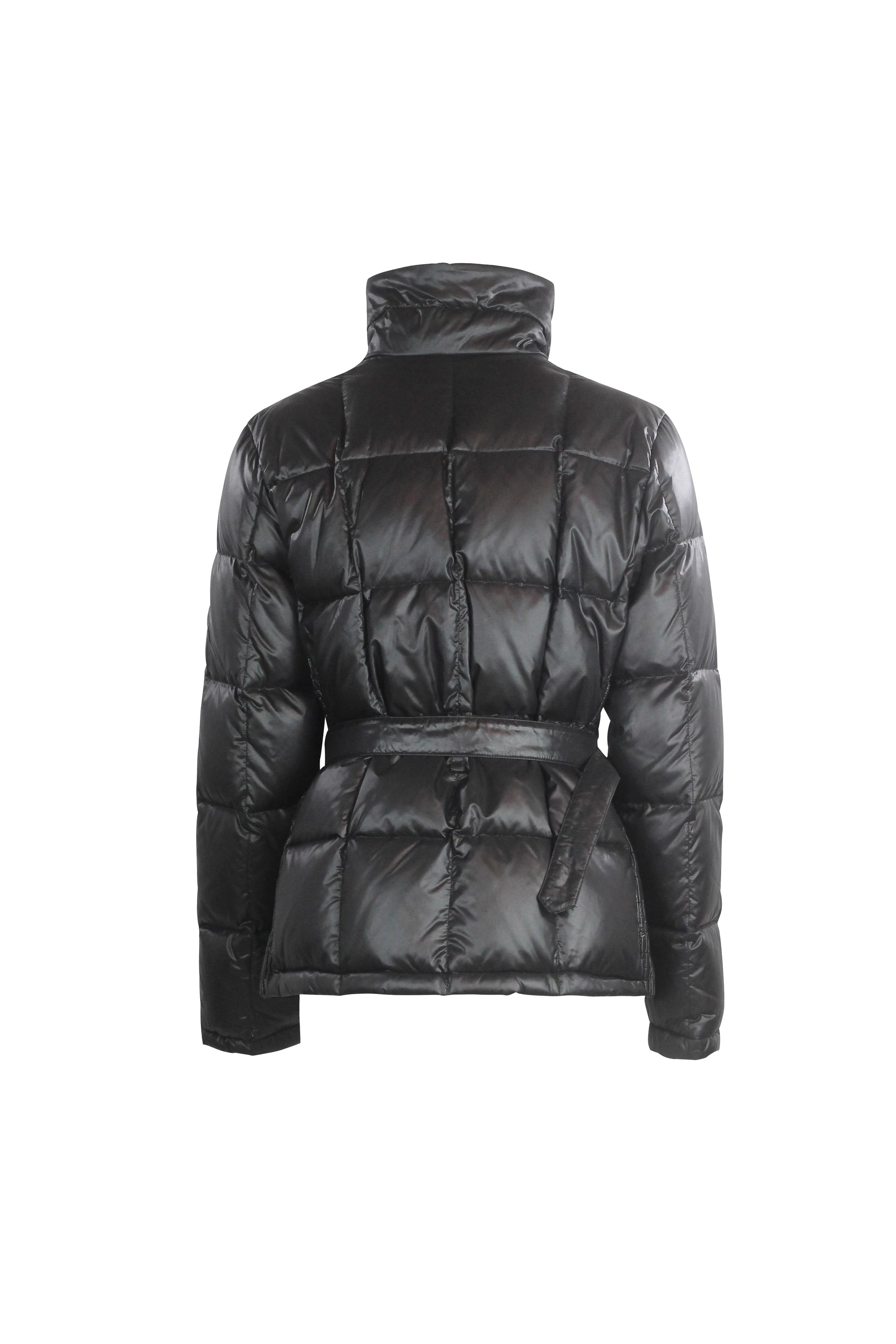 Black Puffer Jacket with Elastic Belt