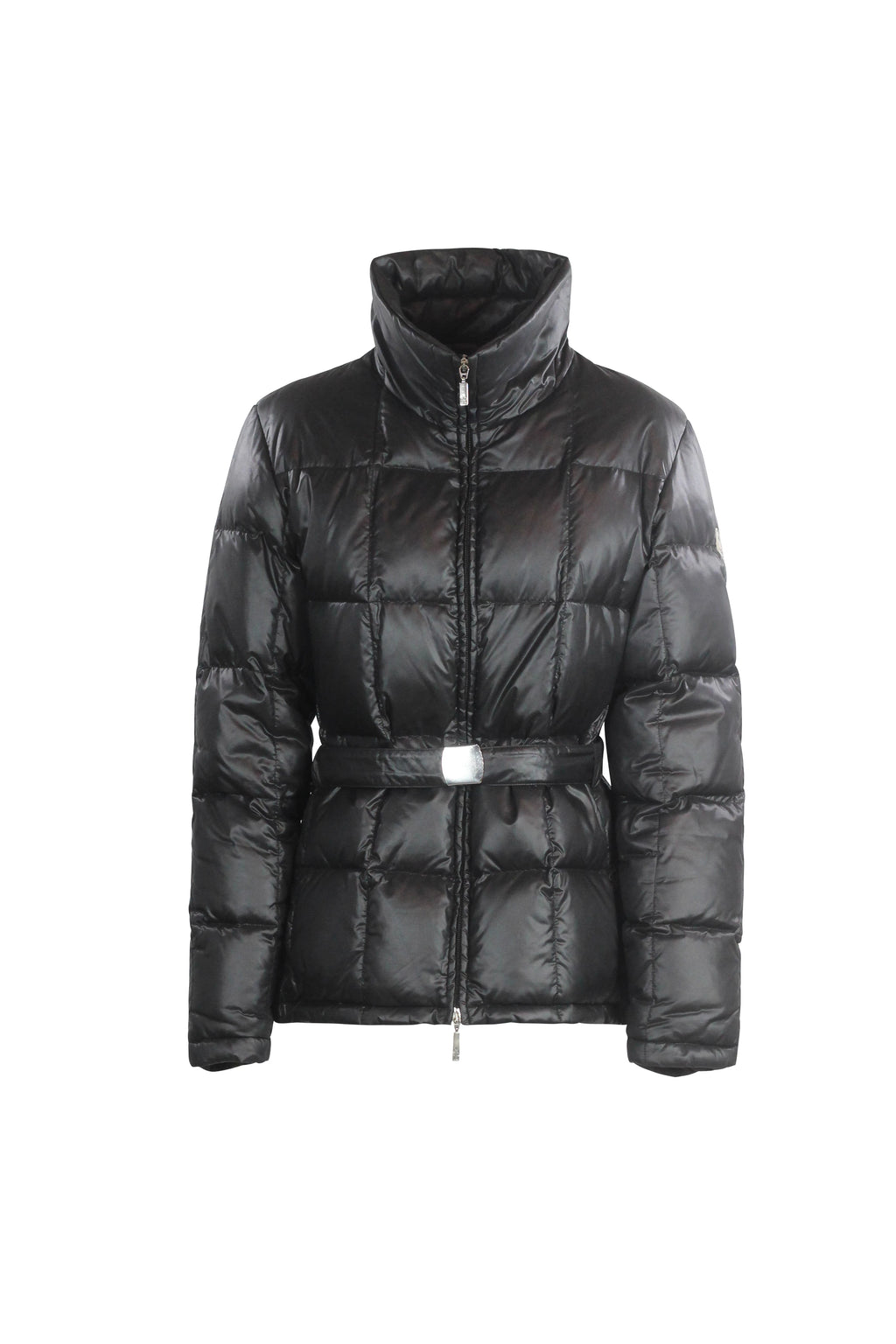 Black Puffer Jacket with Elastic Belt