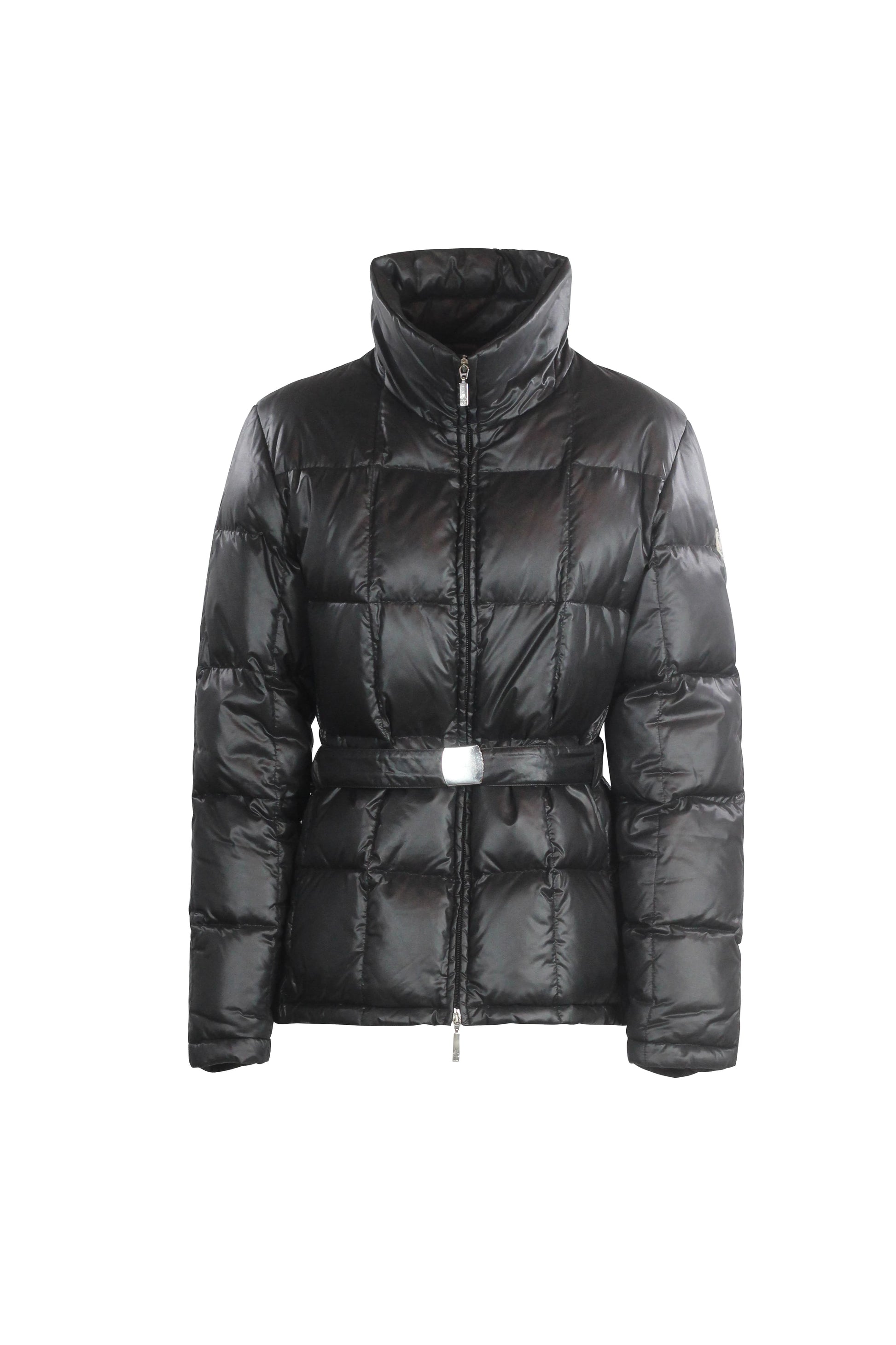 Black Puffer Jacket with Elastic Belt