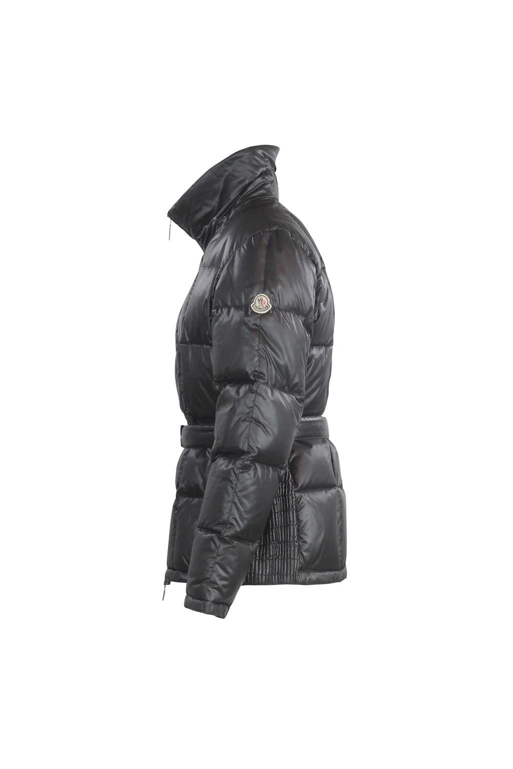 Black Puffer Jacket with Elastic Belt