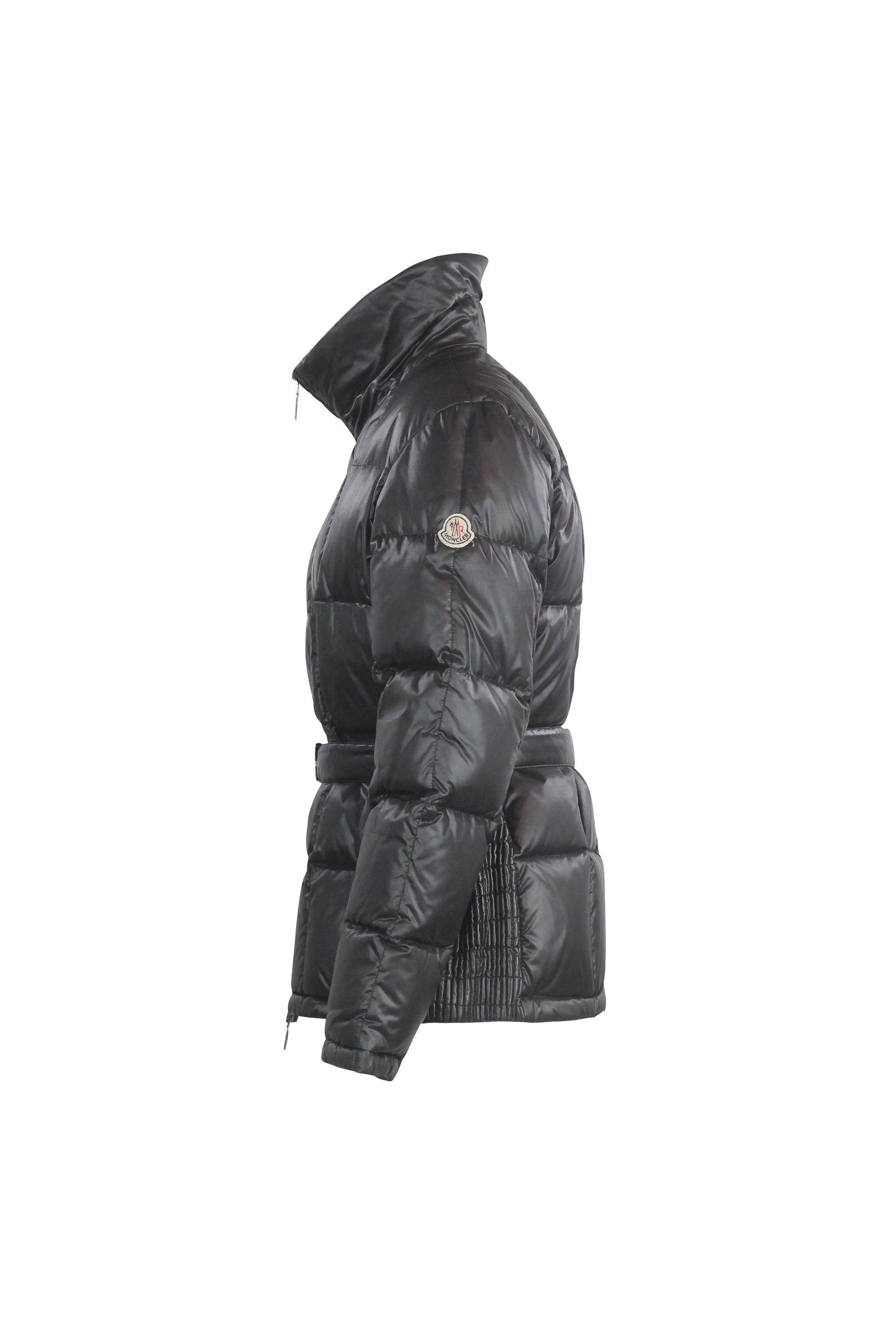 Black Puffer Jacket with Elastic Belt