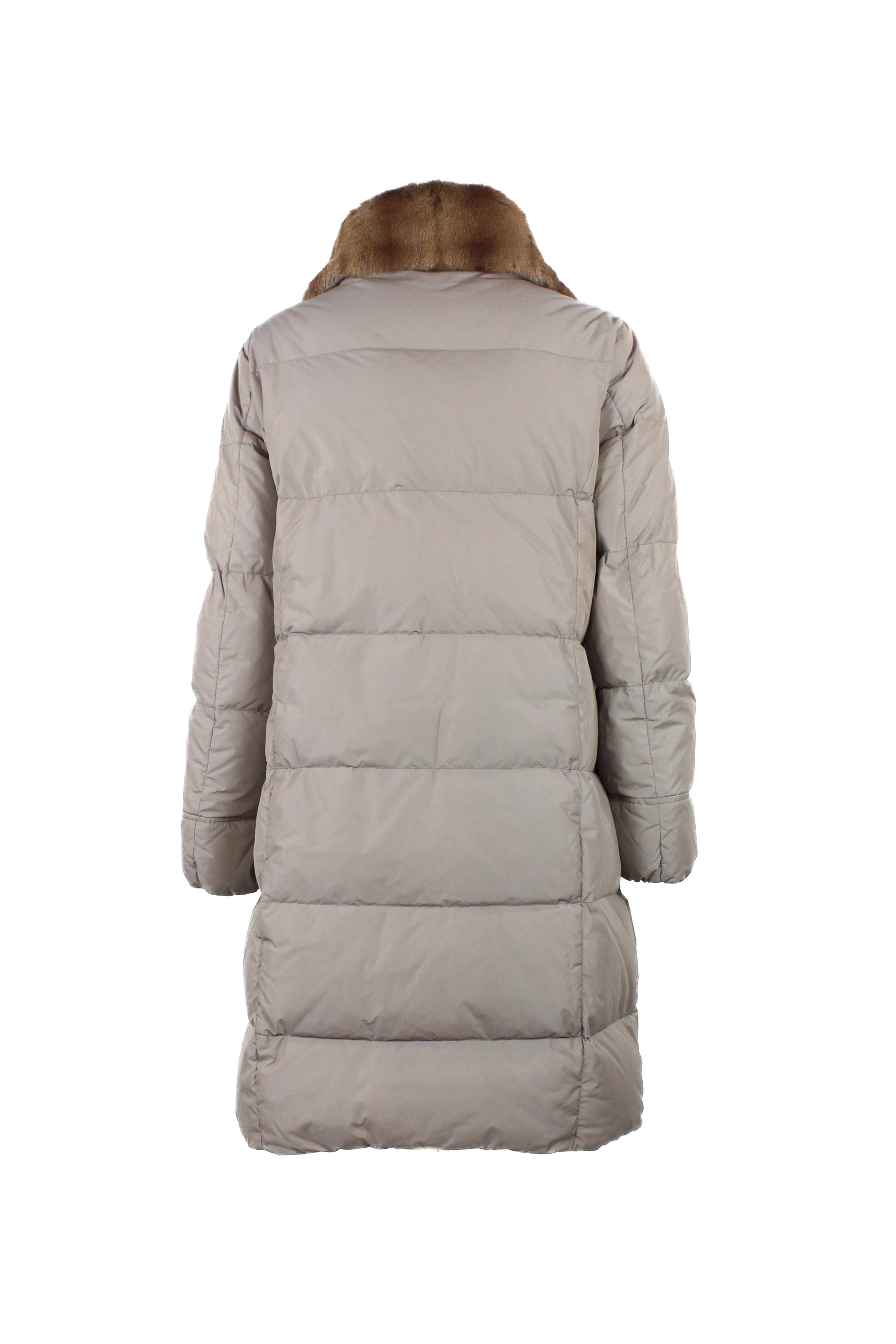 Beige Long Down Jacket with Squirrel Fur Trim