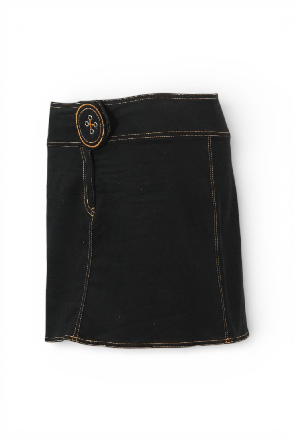Black Cotton Skirt with Oversized Button Detail