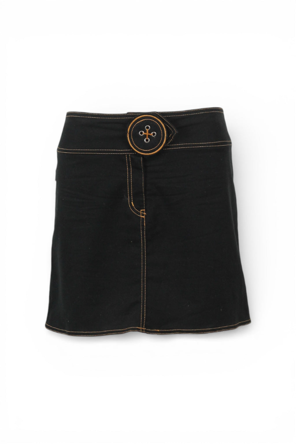 Black Cotton Skirt with Oversized Button Detail