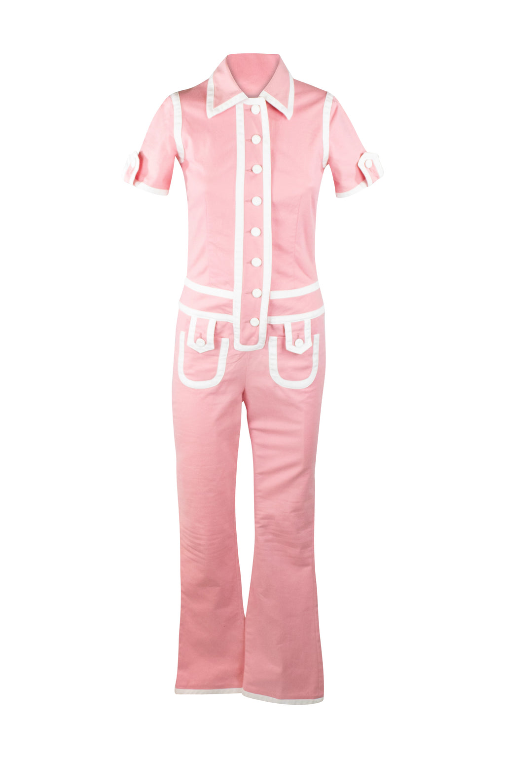 Pink Fitted Jumpsuit with White Piping SS2013