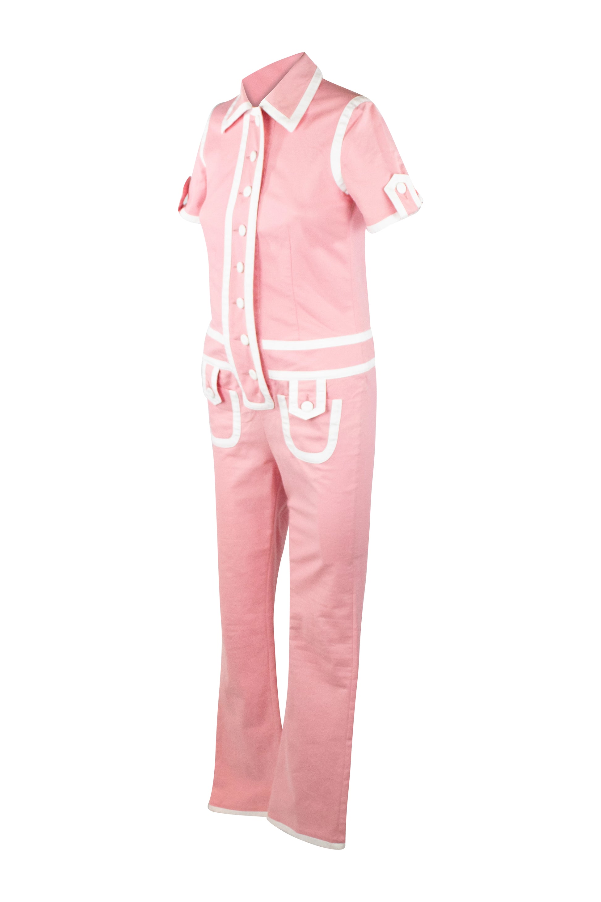 Pink Fitted Jumpsuit with White Piping SS2013