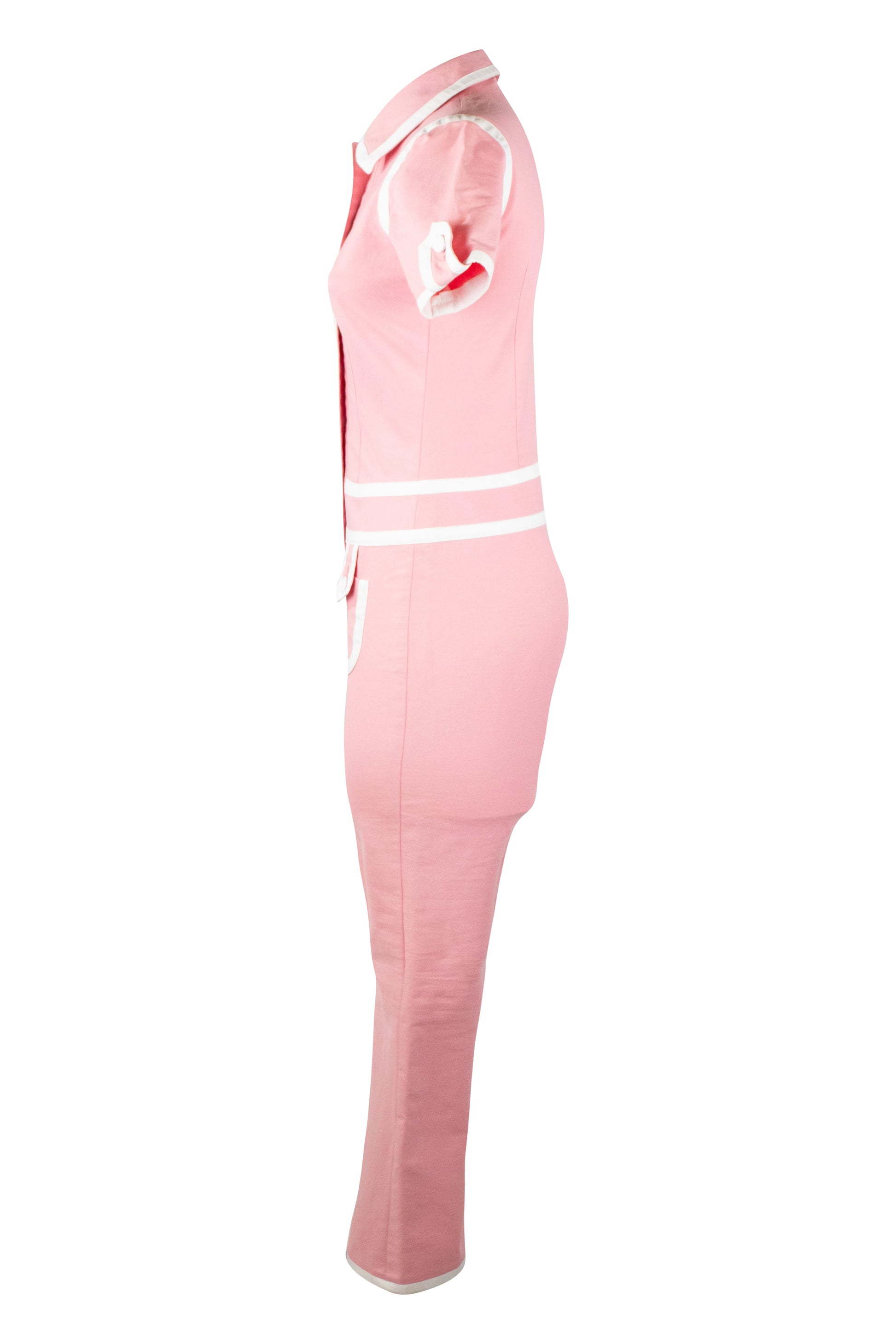 Pink Fitted Jumpsuit with White Piping SS2013