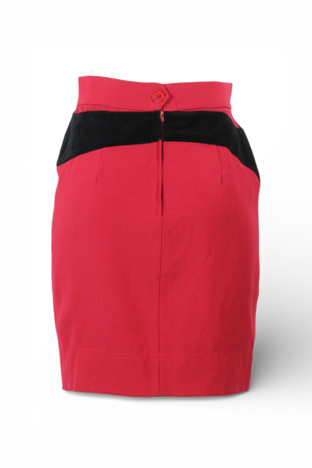 Red Wool Mini Skirt with Velvet Question Mark Motif