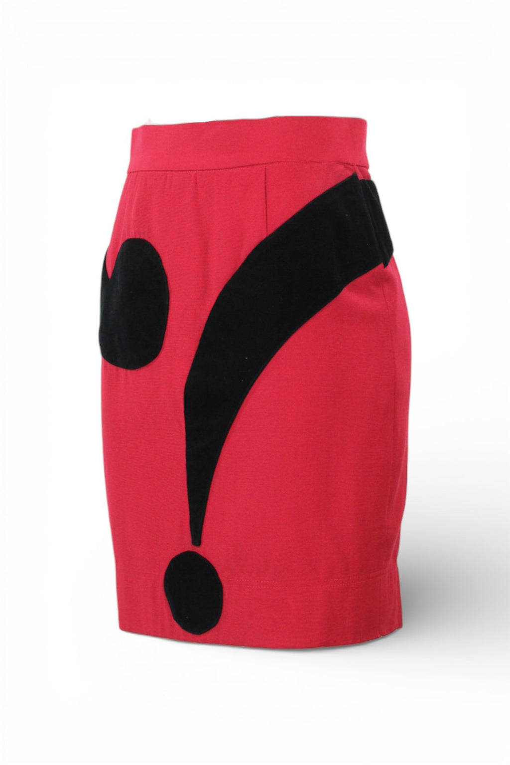 Red Wool Mini Skirt with Velvet Question Mark Motif