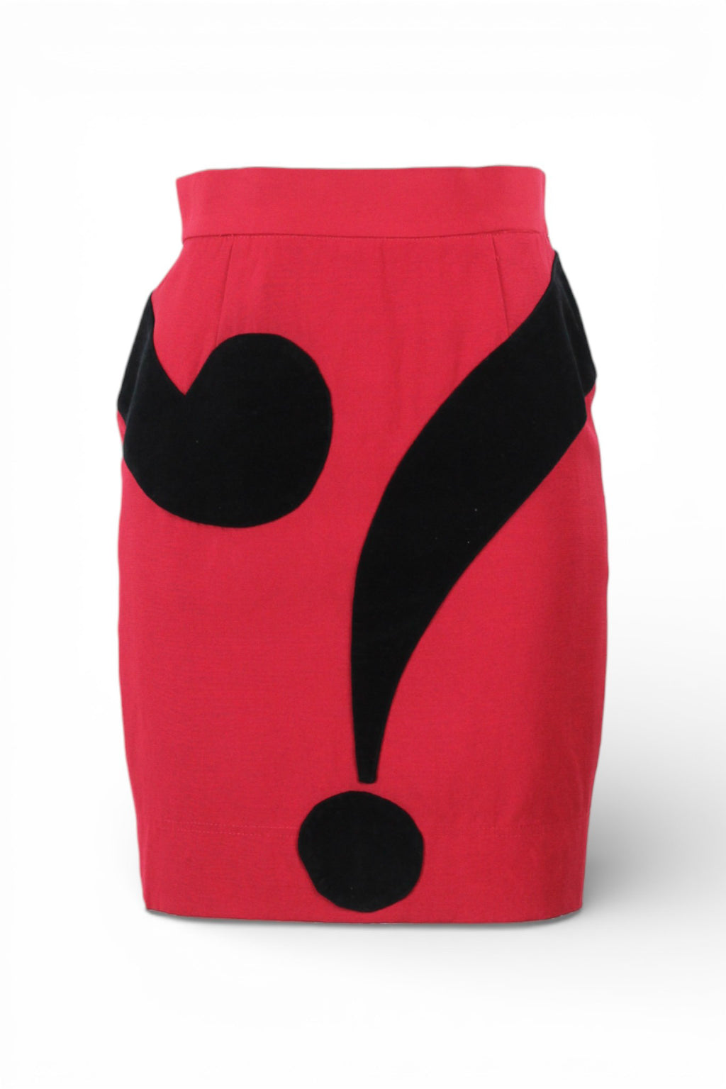 Red Wool Mini Skirt with Velvet Question Mark Motif