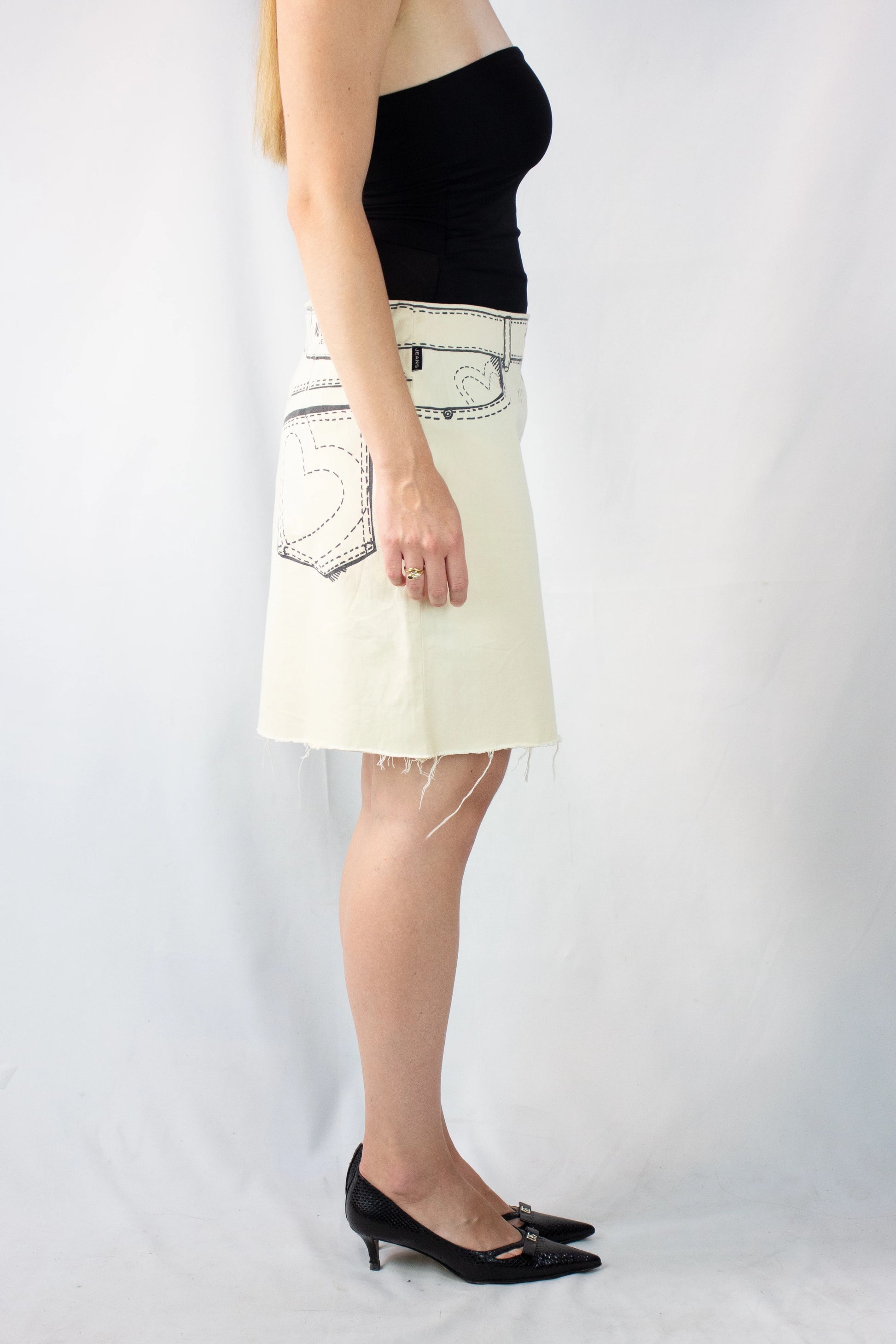 Cotton Mini Skirt with Cartoon Denim Print