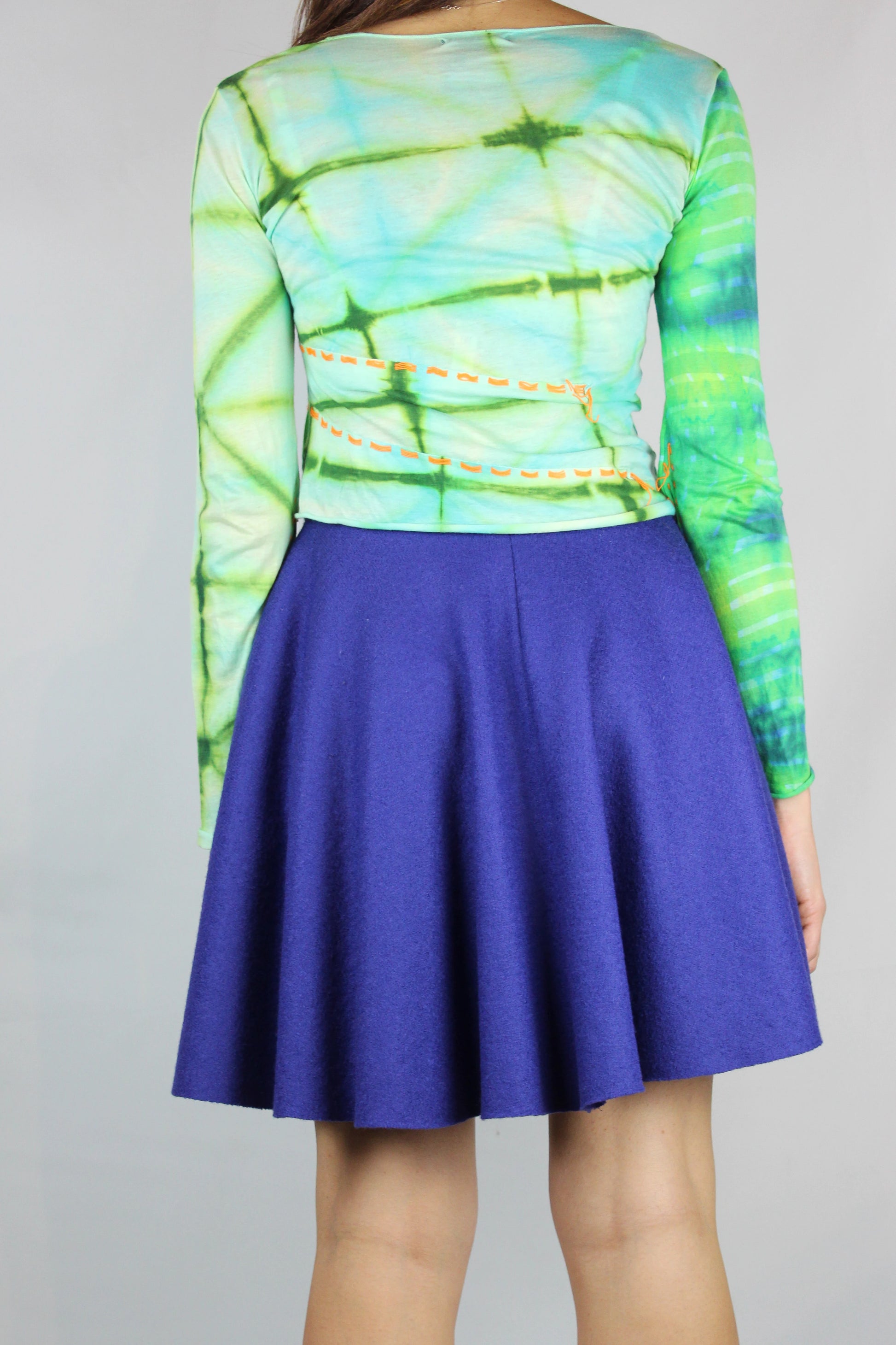 Flared electric blue wool mini skirt