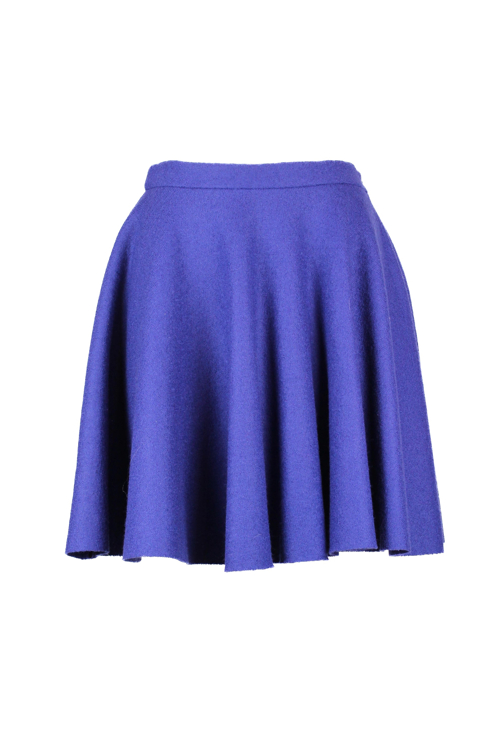 Flared electric blue wool mini skirt