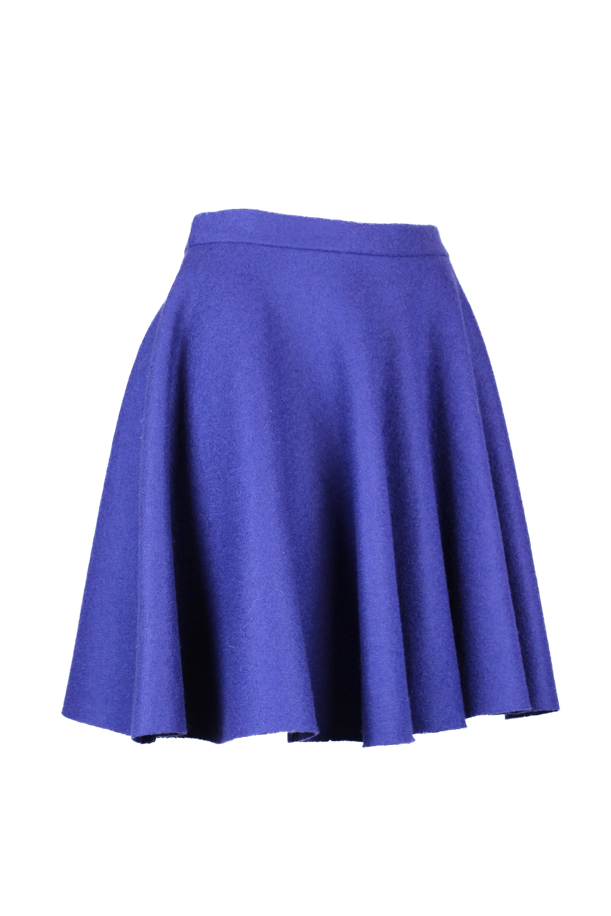 Flared electric blue wool mini skirt